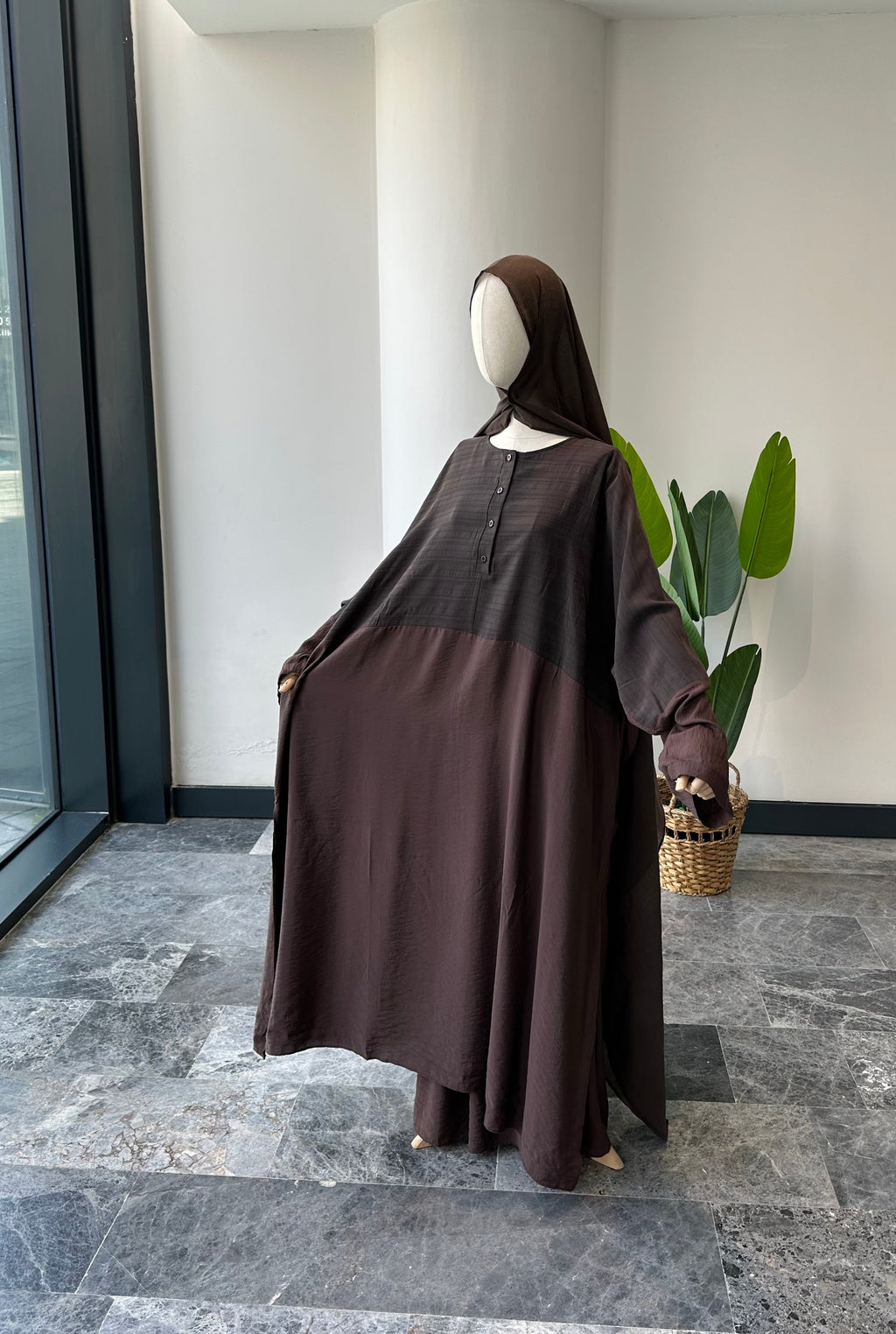 Hesna cilbab takım/kahve desenli-abaya kol