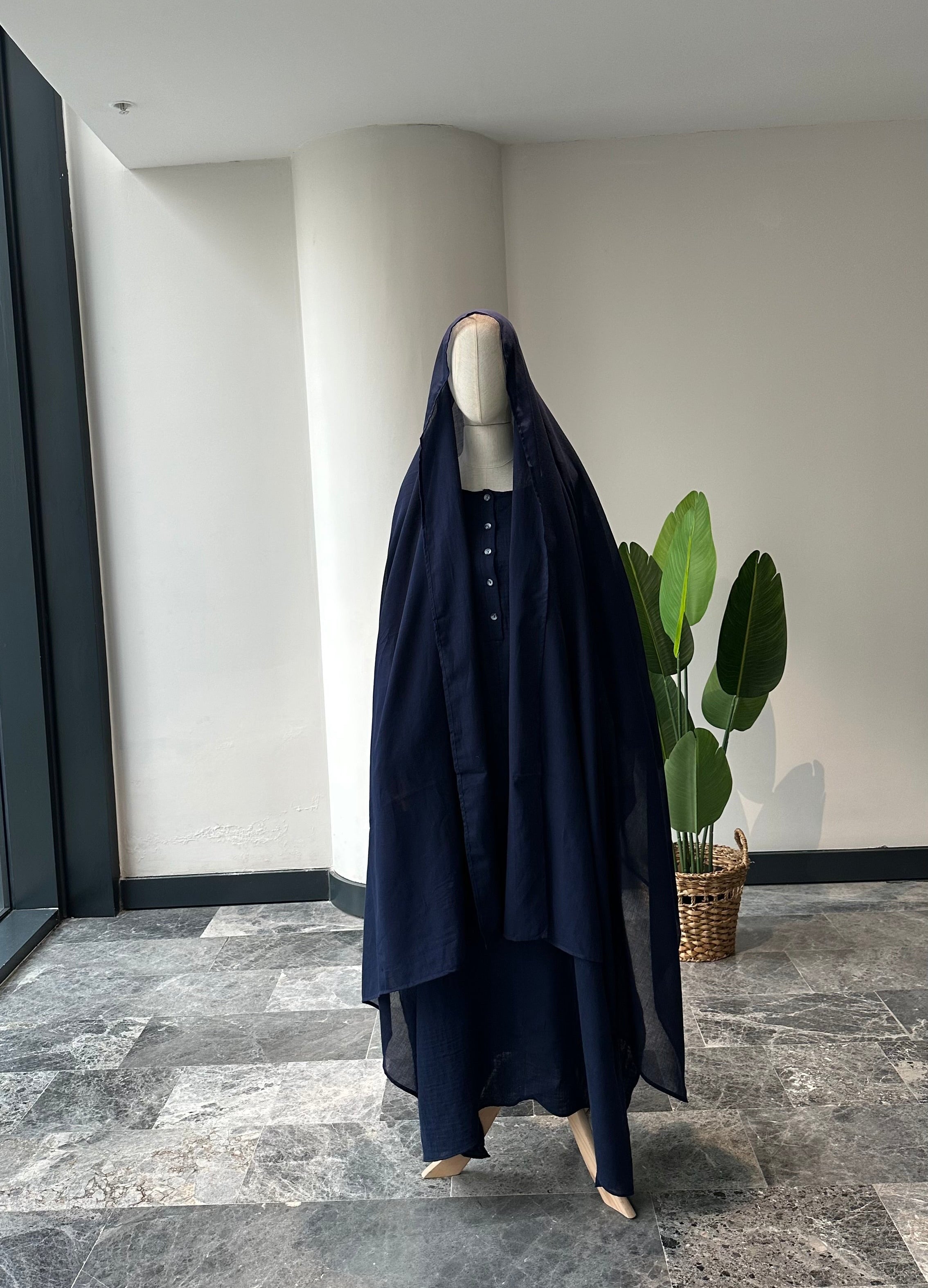 Mekka Müslin takım lacivert -şalvarlı | düğmeli