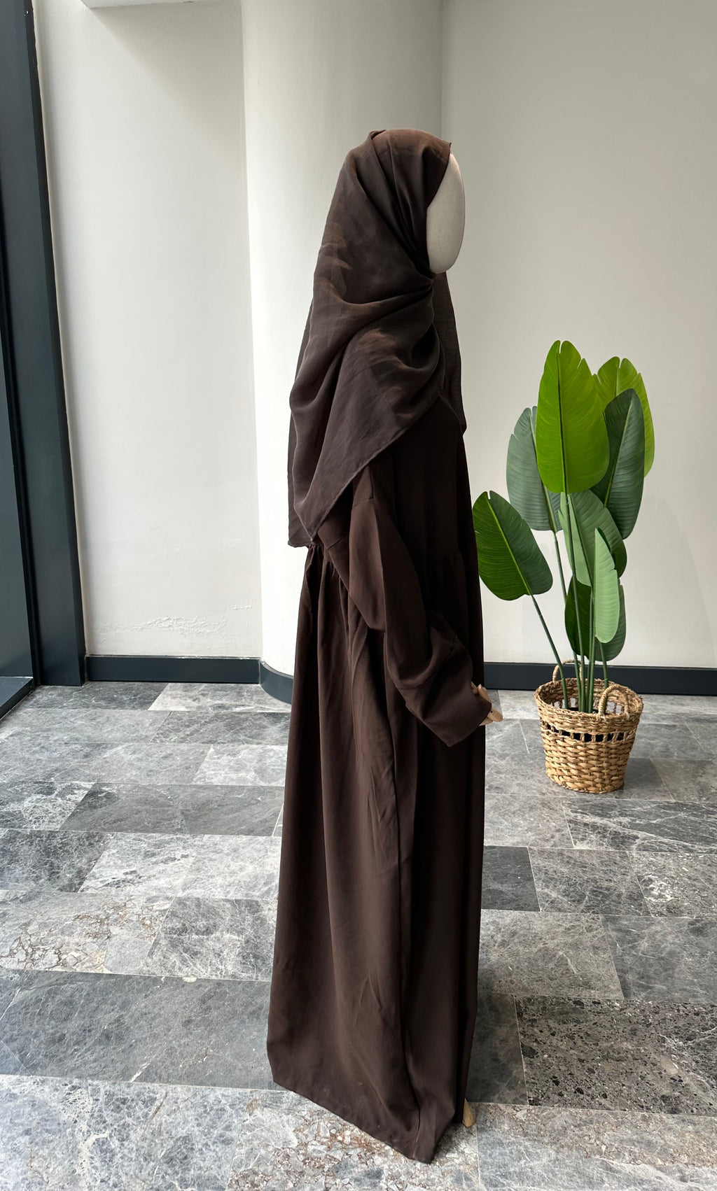 Tensel Kumaş/Robalı Kahve Ferace - Abaya kol