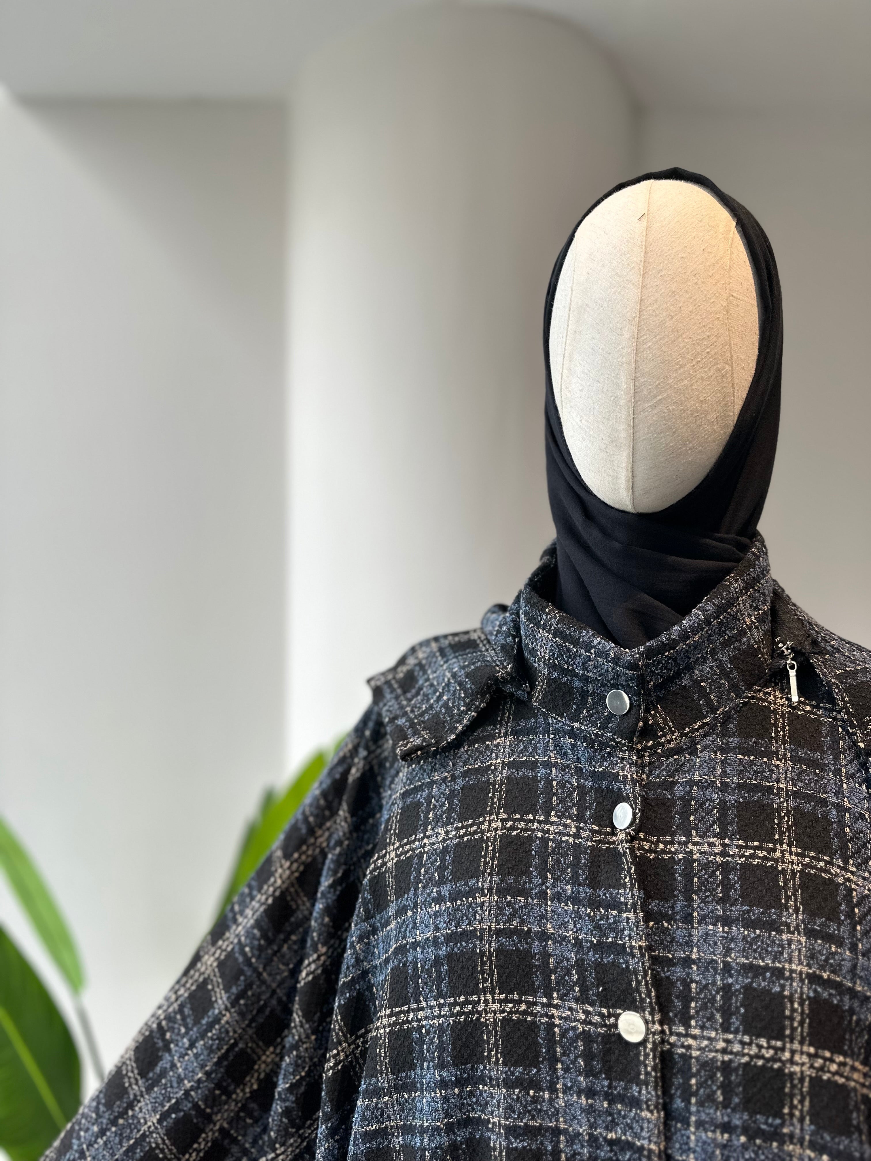 Lacivert ekose ceket panço - çıtlı