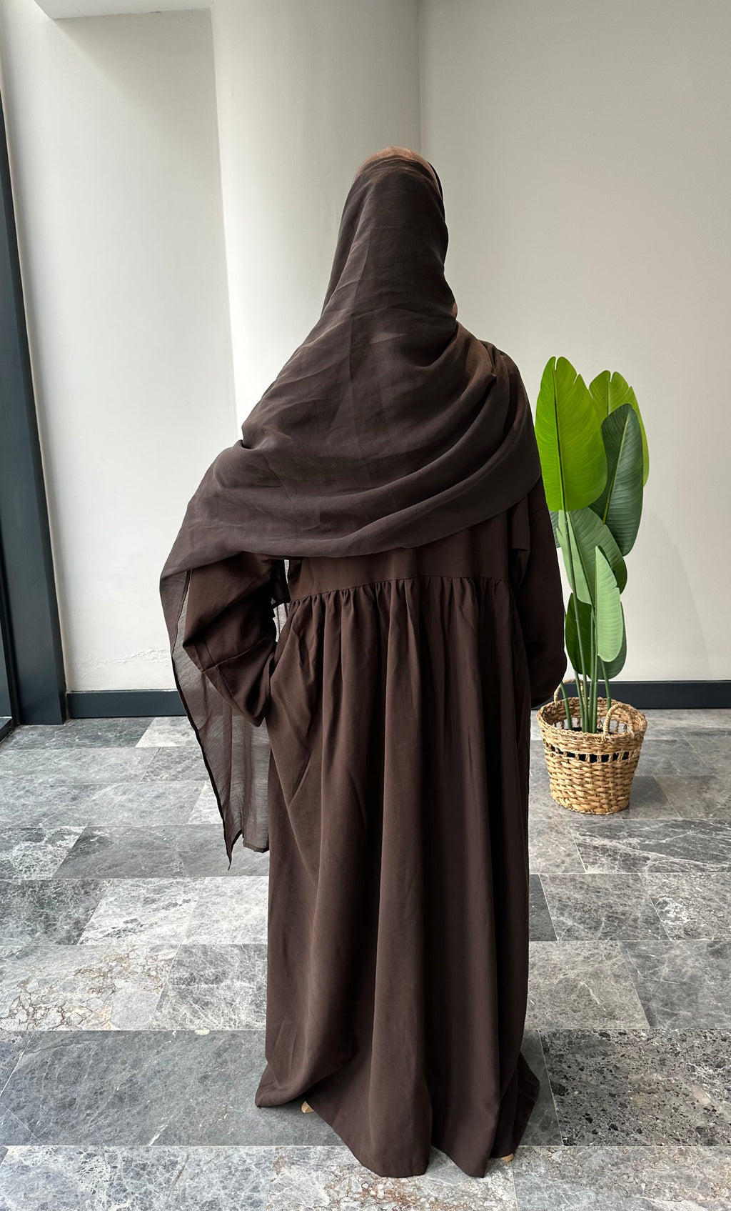 Tensel Kumaş/Robalı Kahve Ferace - Abaya kol