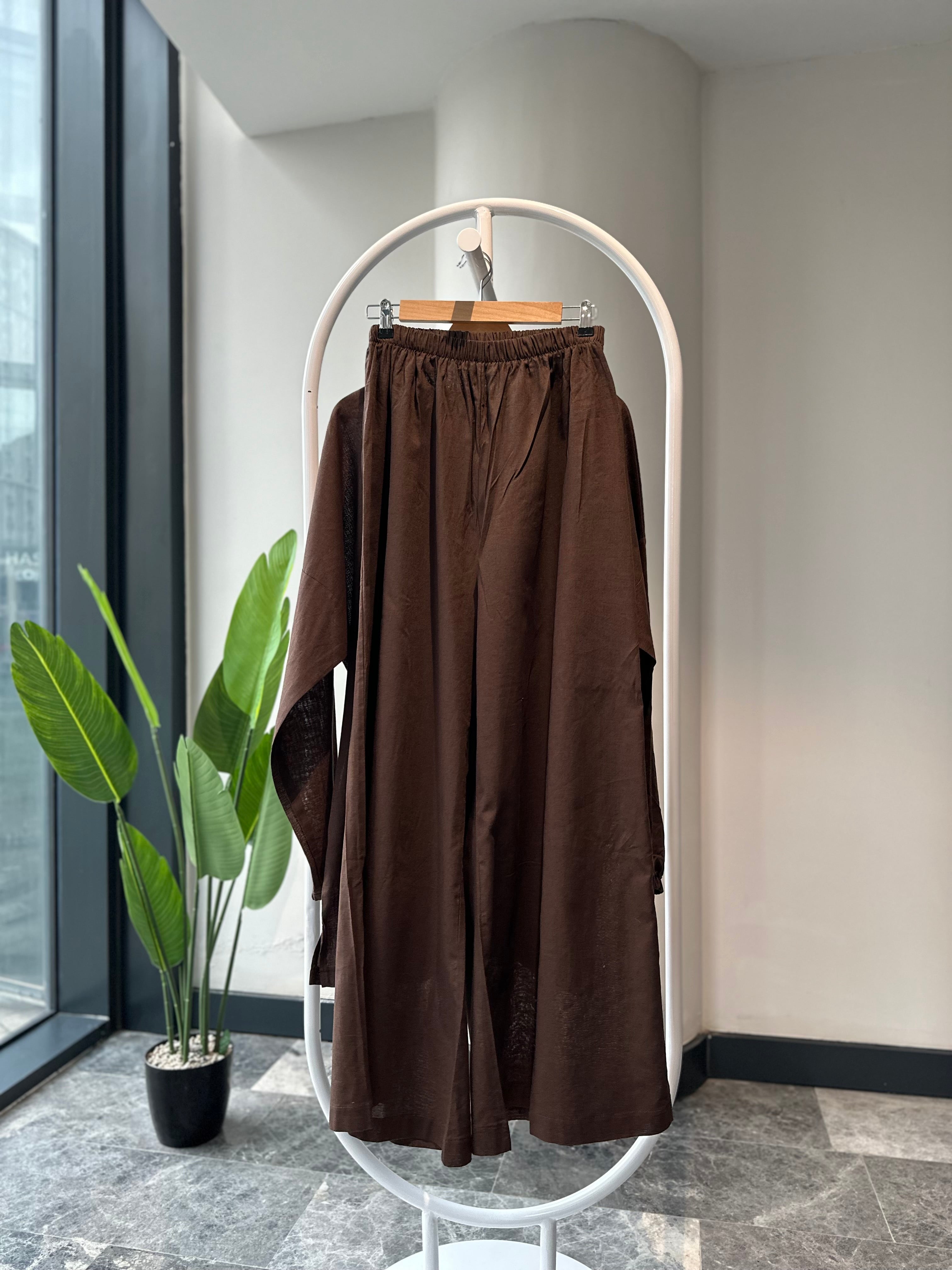 Sade keten bol pantolon -kahve