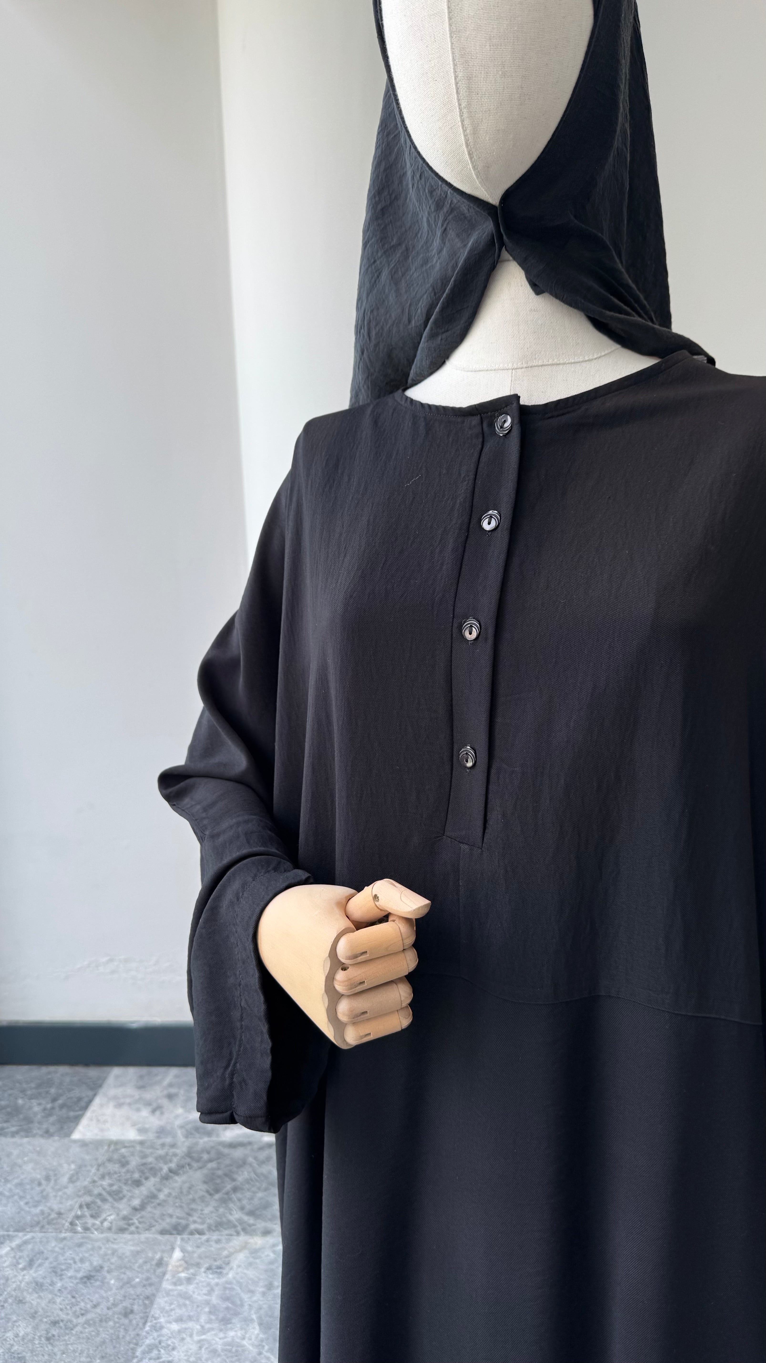 Hesna cilbab Takım/Düz Siyah-Abaya kol