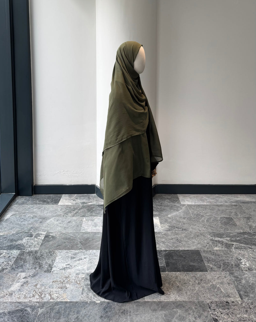 Saf pamuk şal - haki