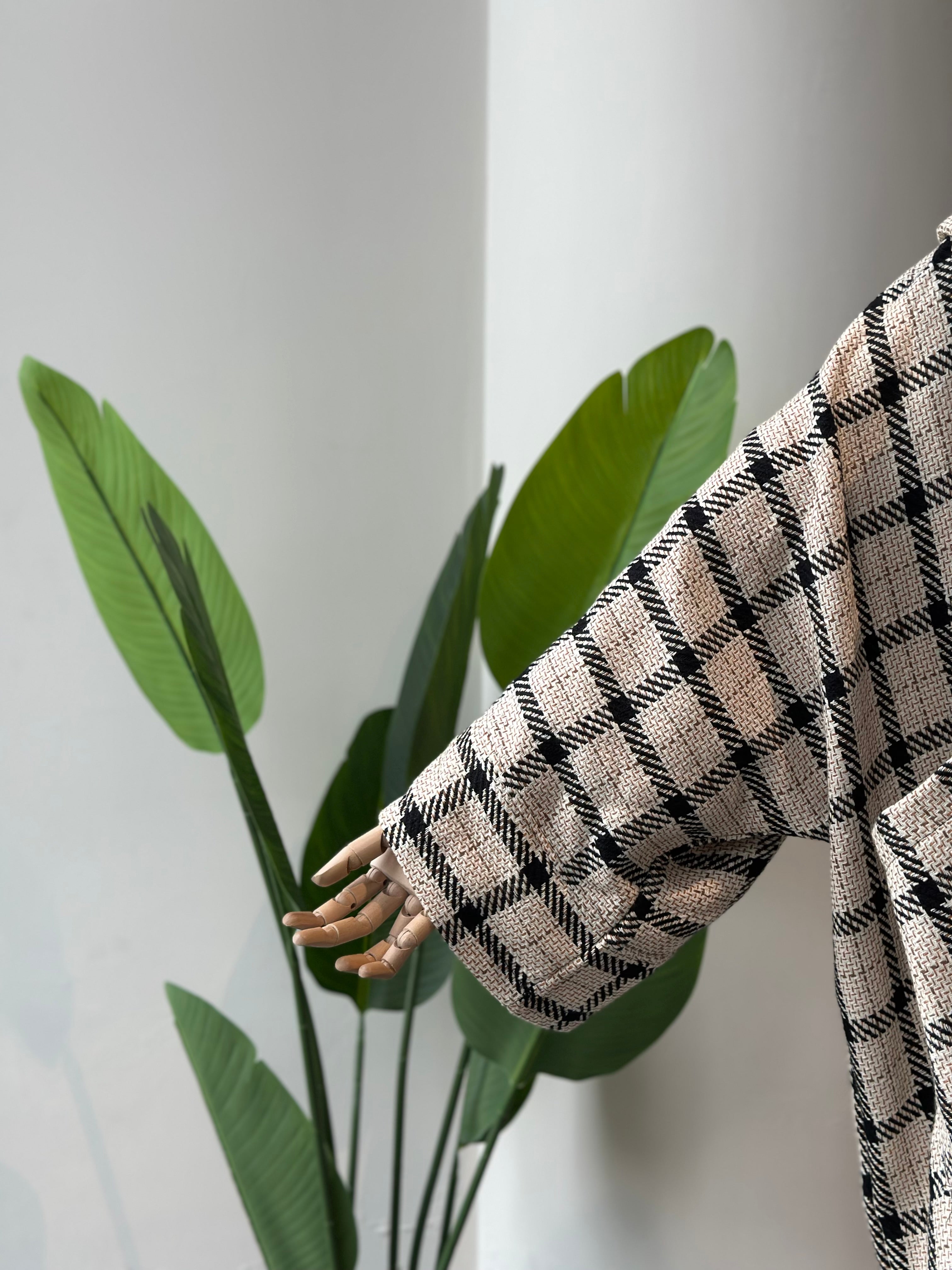 Bej ekose ceket panço - çıtlı