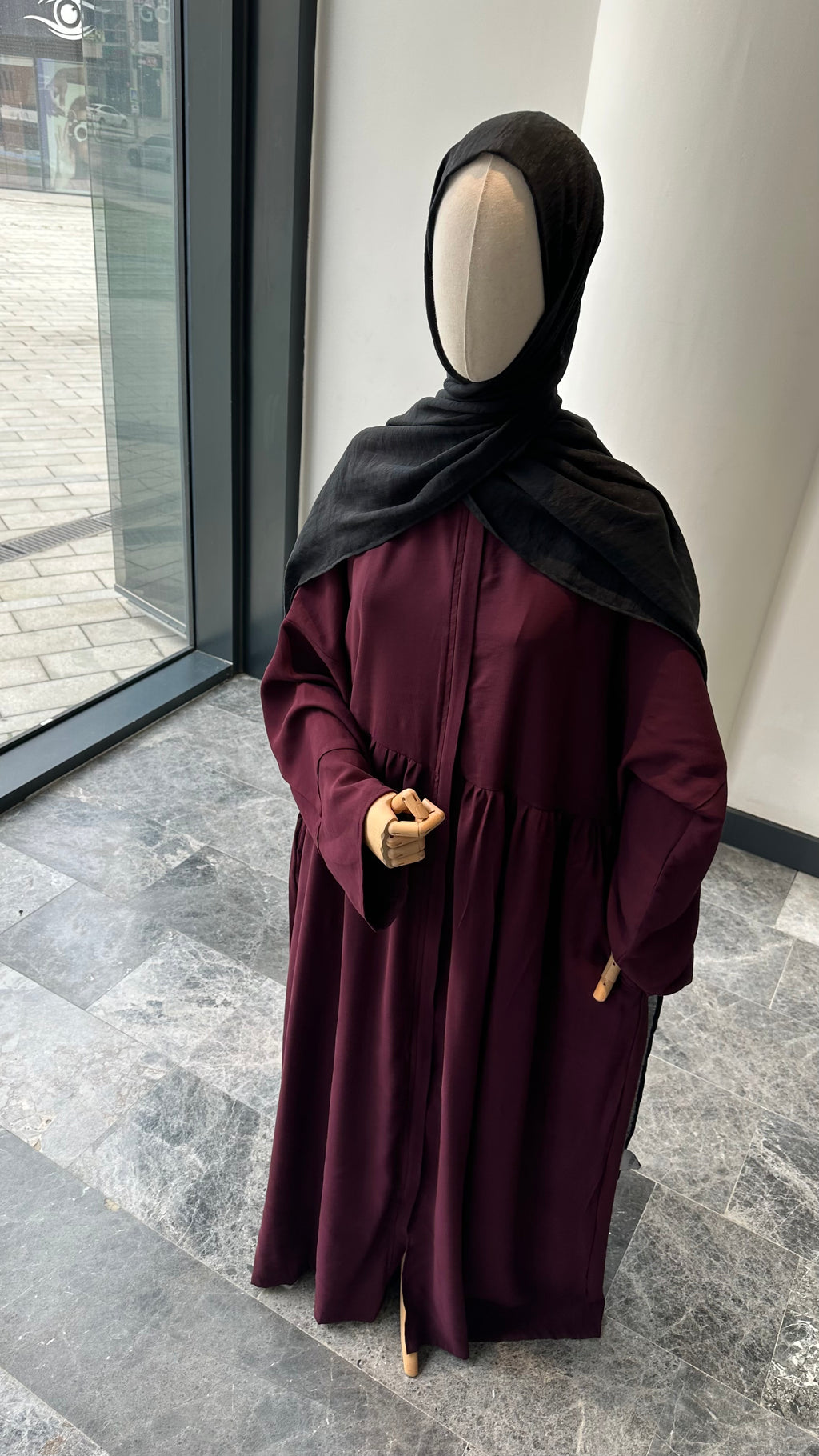 Tensel Kumaş/Robalı Mürdüm Ferace - Abaya kol