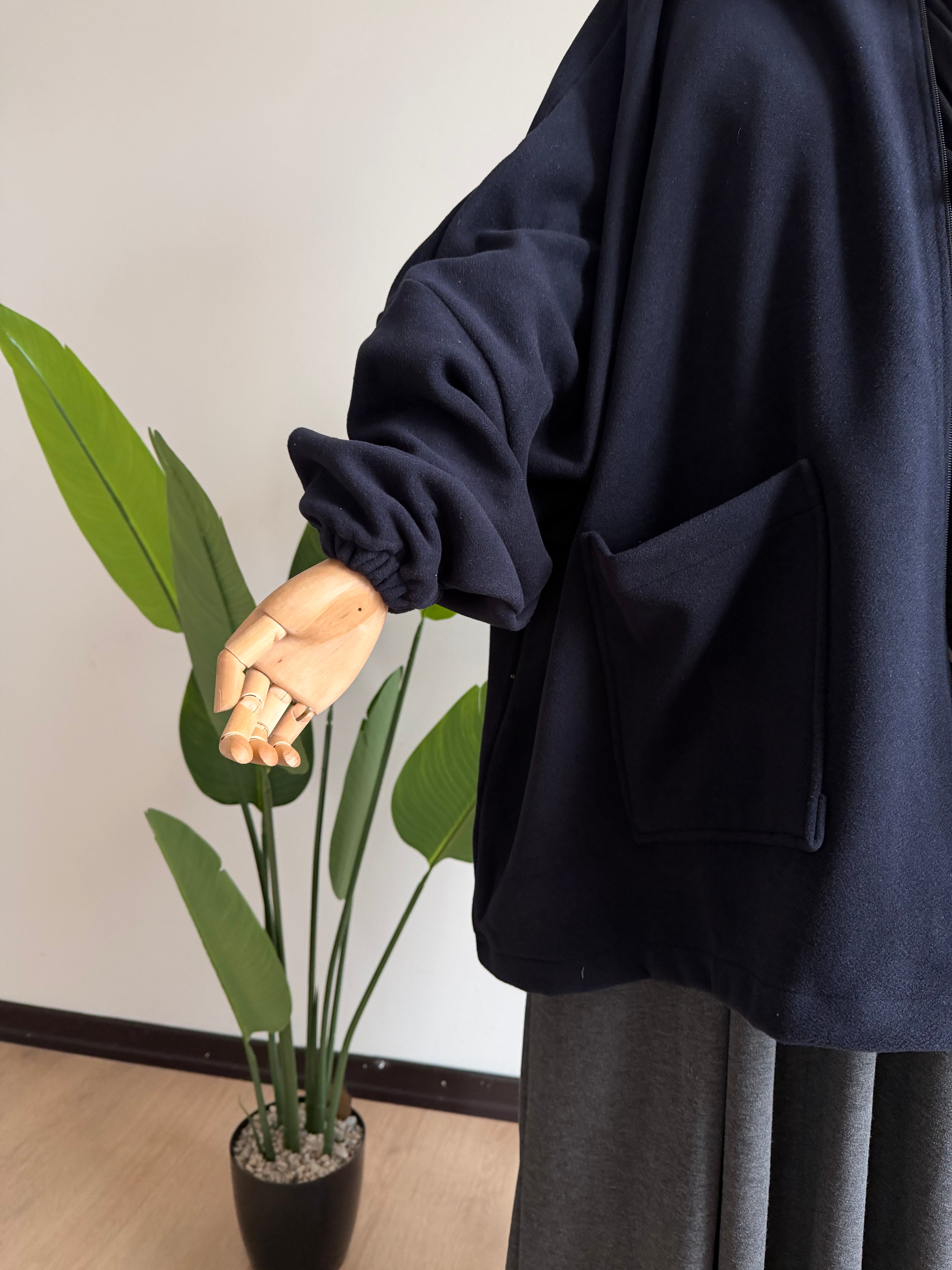 Kaşe ceket panço - lacivert | fermuarlı