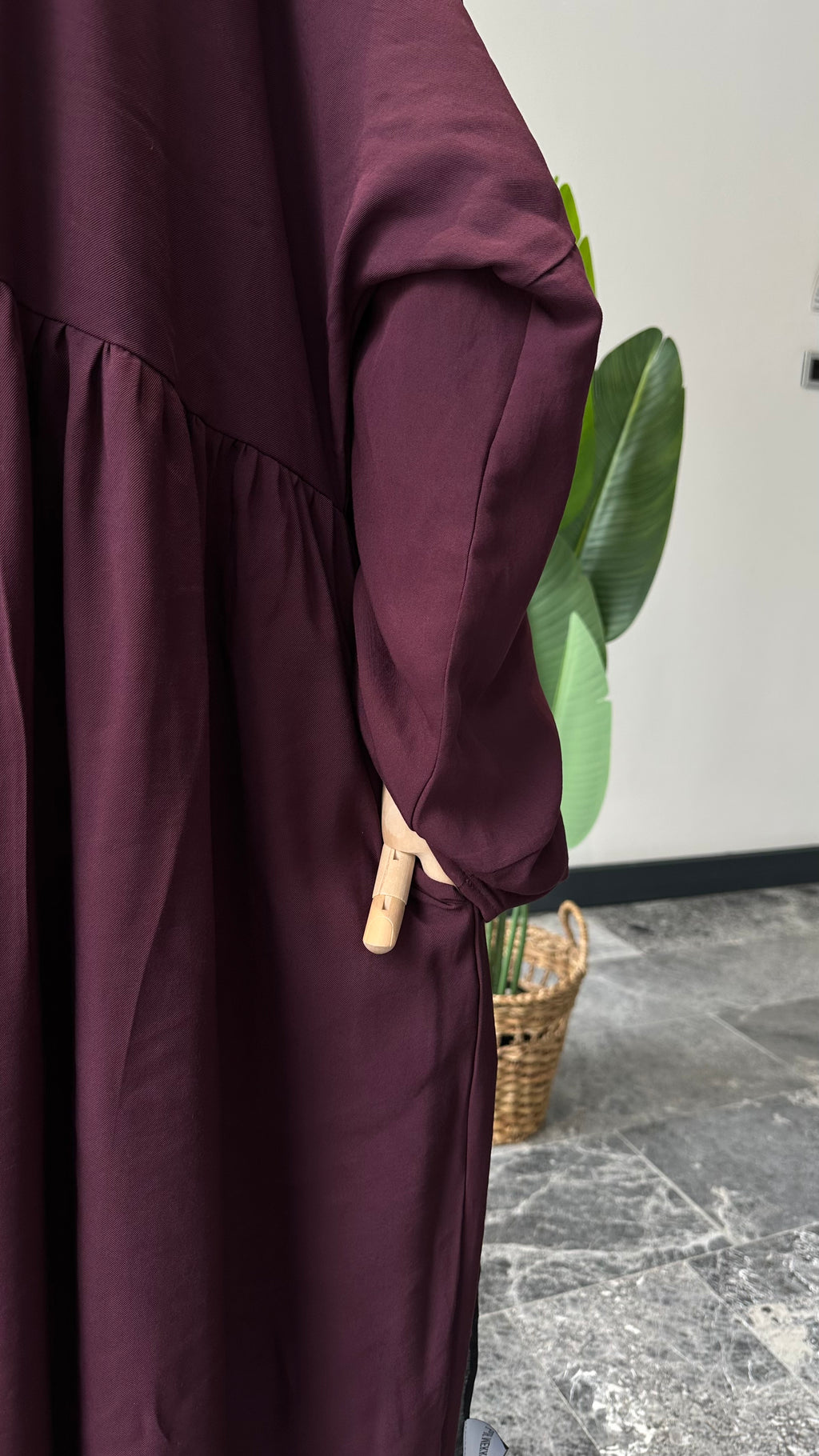 Tensel Kumaş/Robalı Mürdüm Ferace - Abaya kol