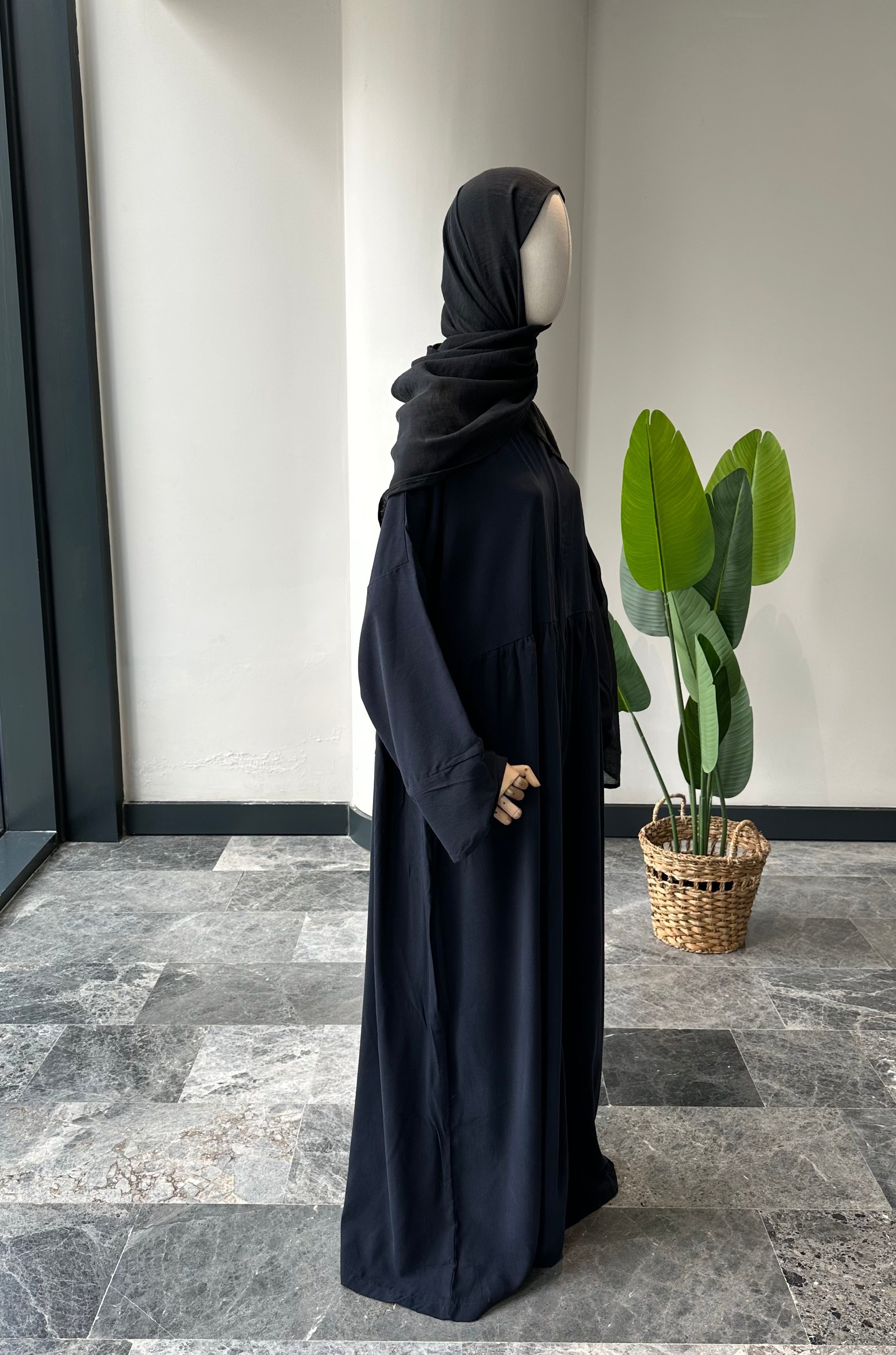 Tensel Kumaş/Robalı Lacivert Ferace - Abaya kol