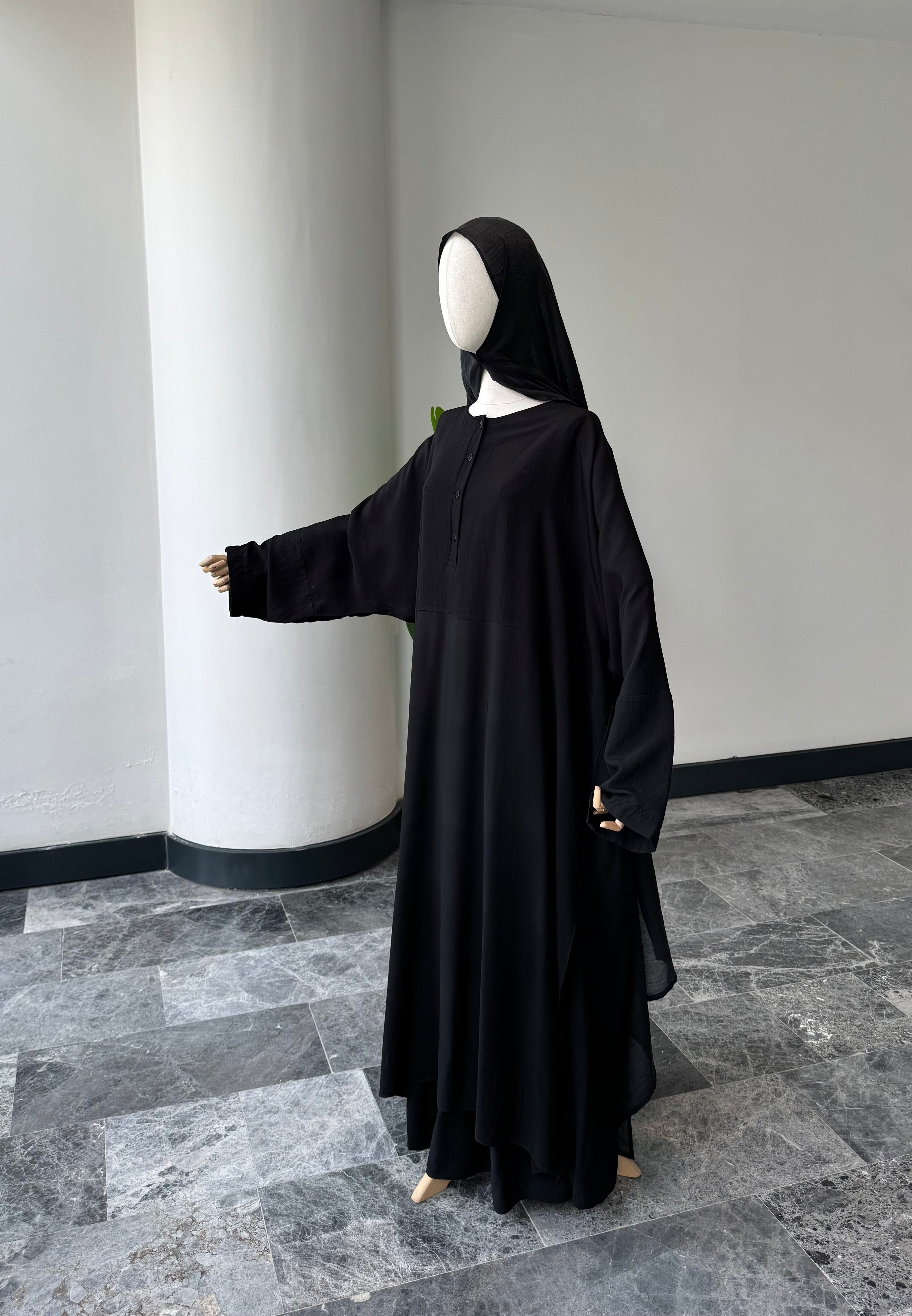 Hesna cilbab Takım/Düz Siyah-Abaya kol