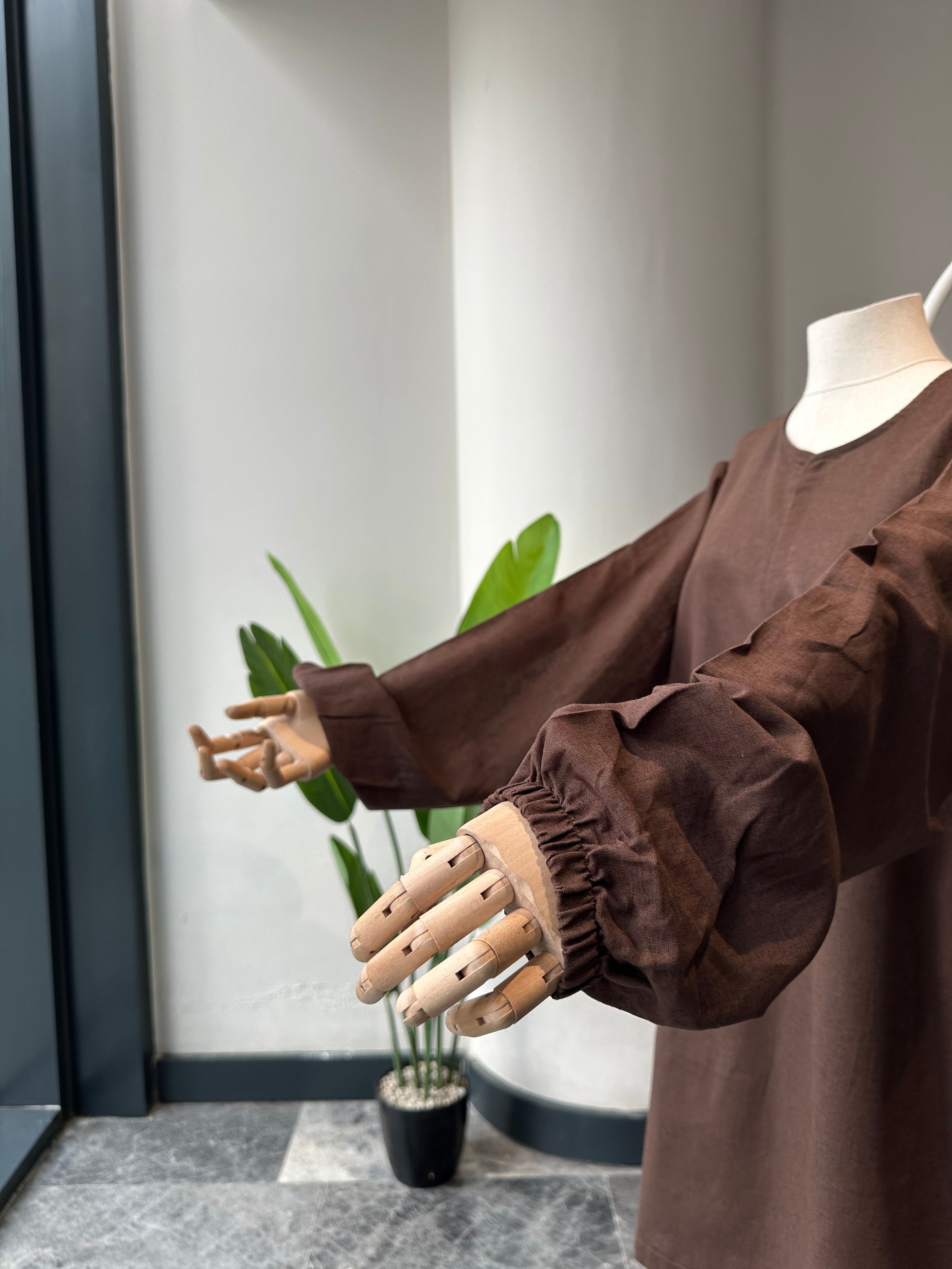 sade keten tunik - kahve