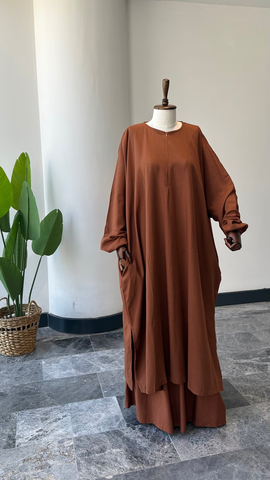 Premium Keten/Bakır-Cilbab Takım