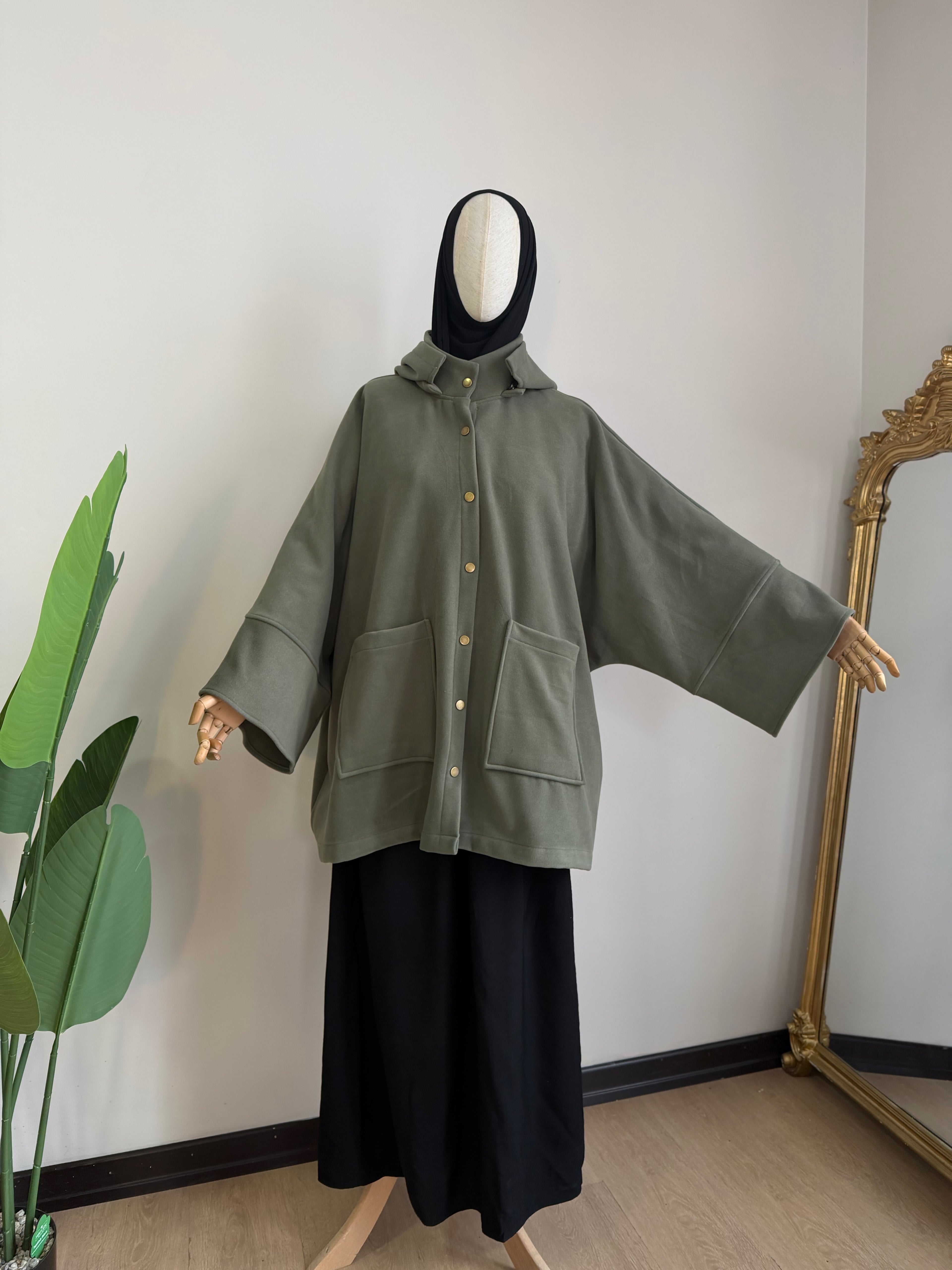 Kaşe ceket panço - Çağla  | çıtlı