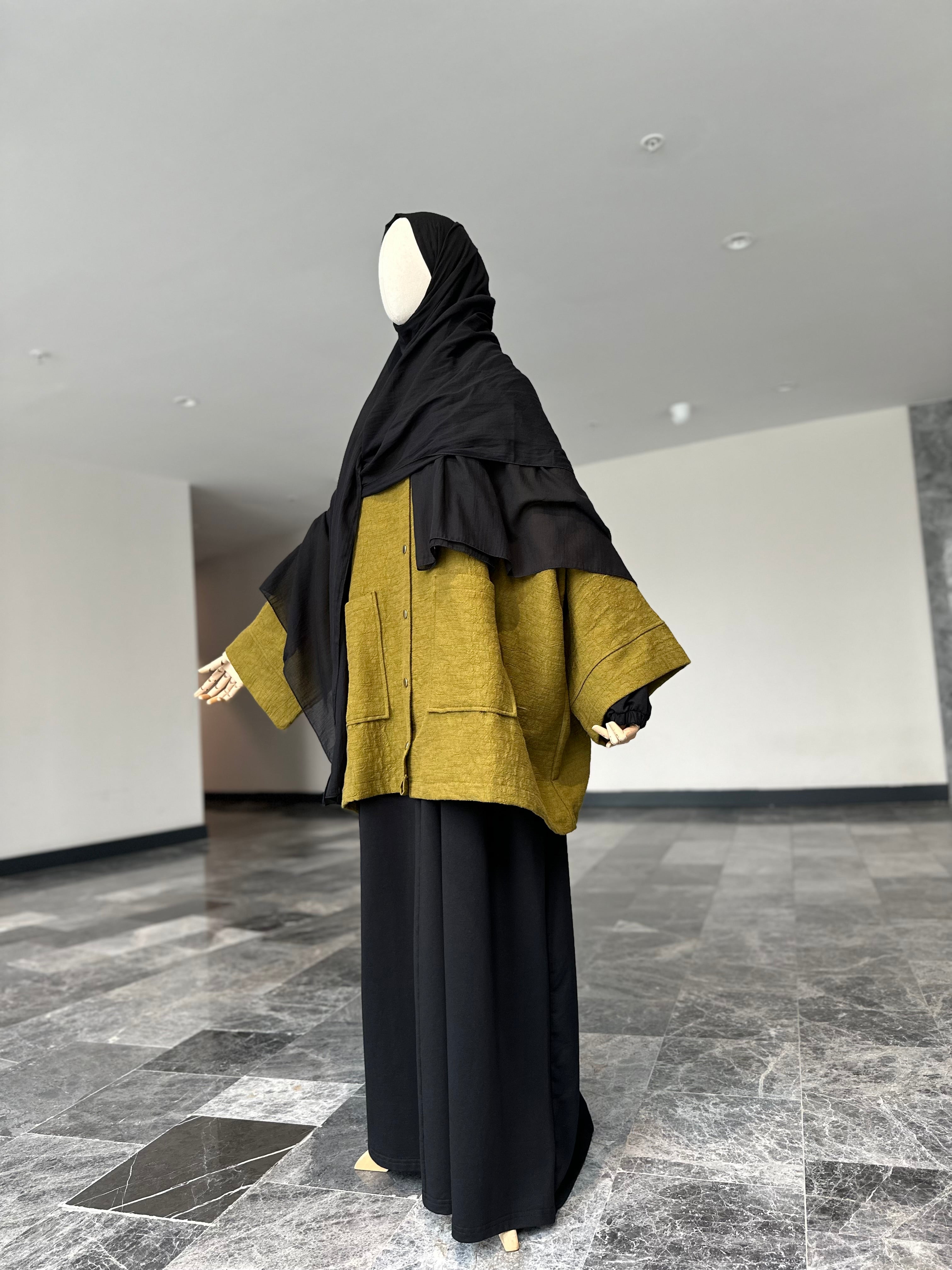 Jakar ceket panço- yağ yeşil çıtlı