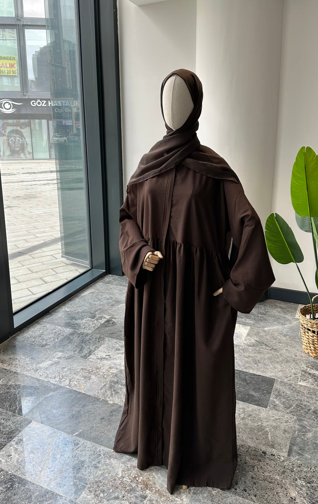 Tensel Kumaş/Robalı Kahve Ferace - Abaya kol
