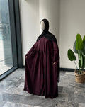 Tensel Kumaş/Robalı Mürdüm Ferace - Abaya kol