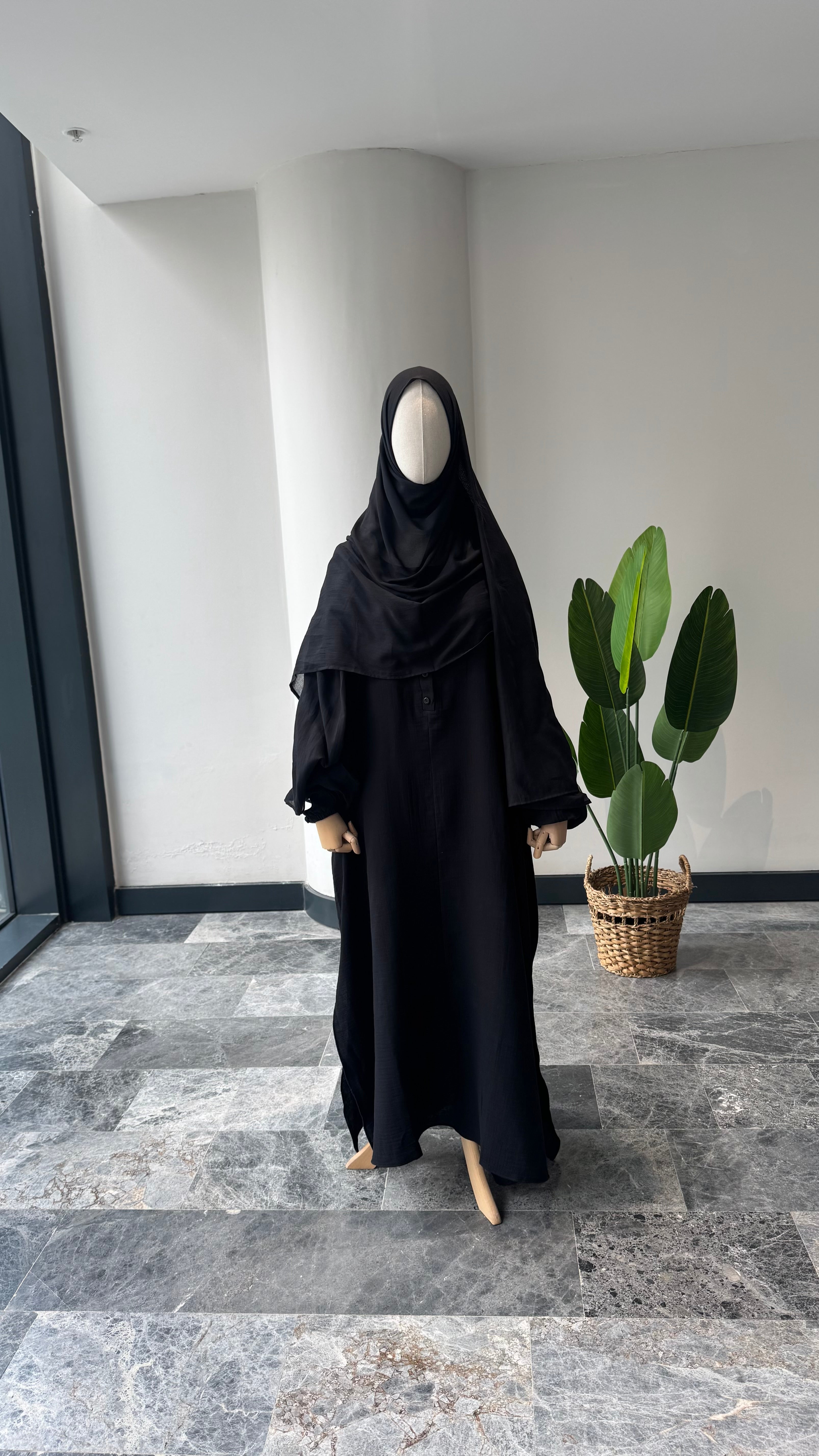 Mekka Müslin takım siyah -etekli|düğmeli