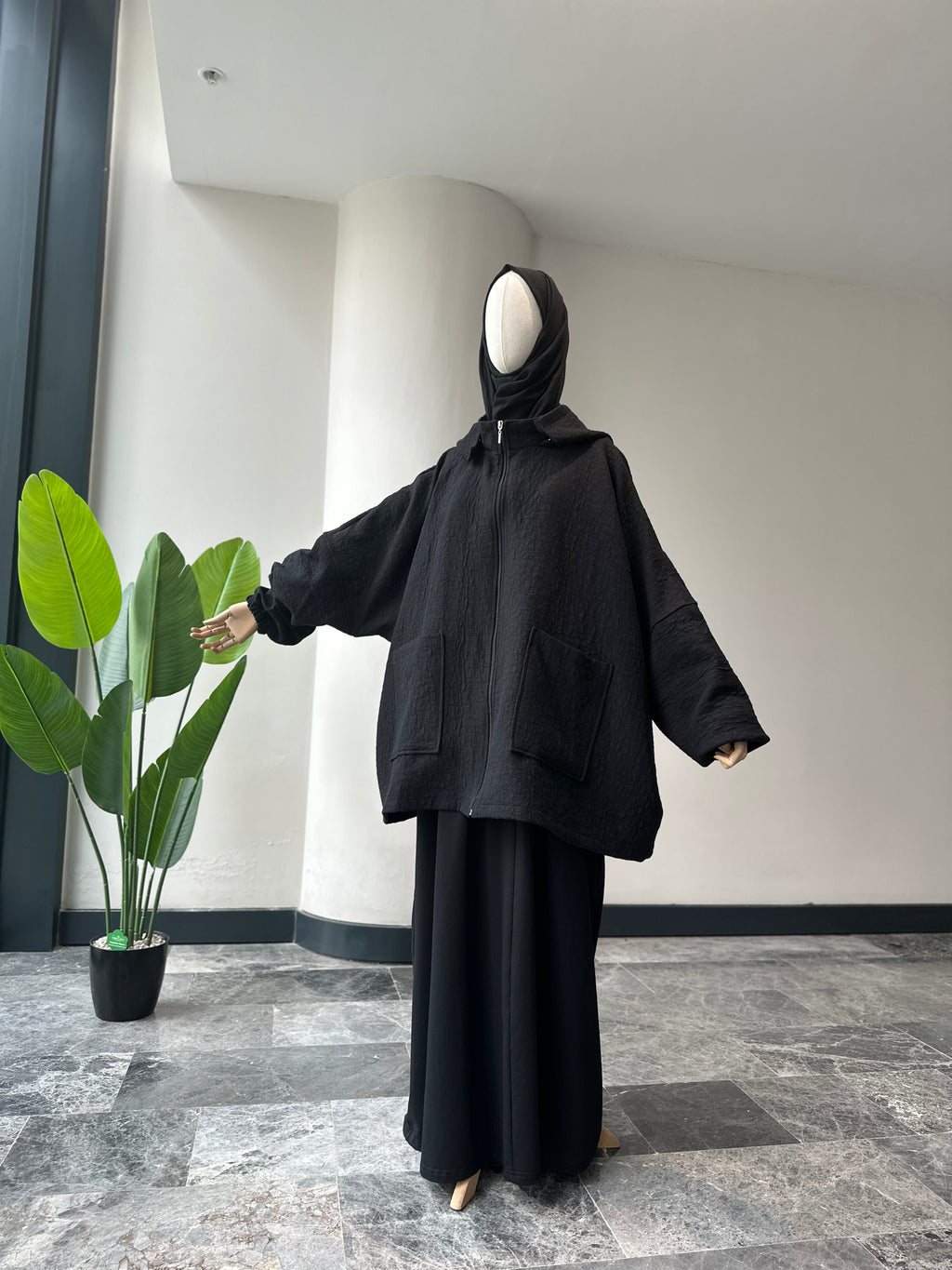 Jakar ceket panço- siyah|fermuarlı