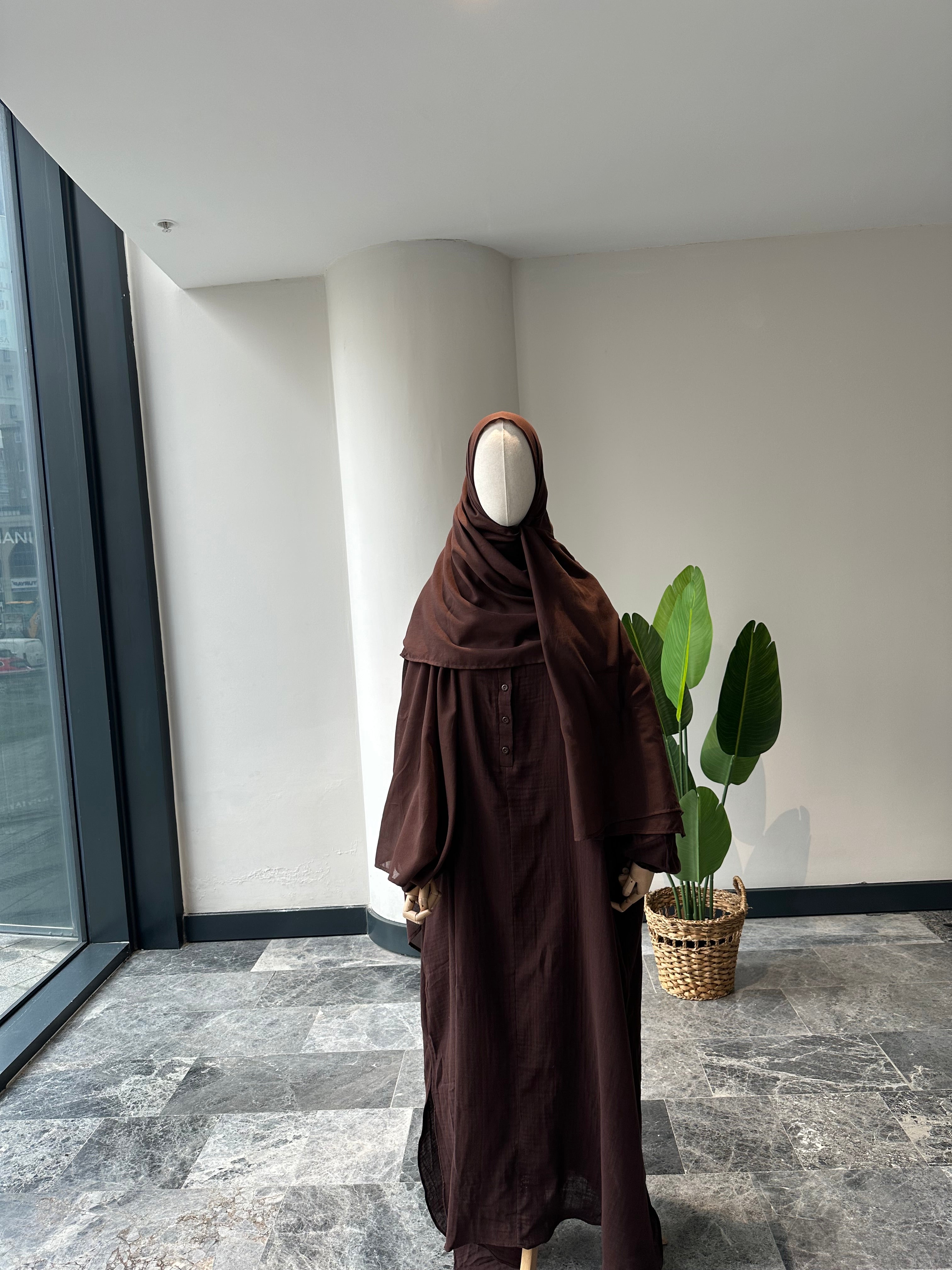 Mekka Müslin takım kahve -etekli|düğmeli