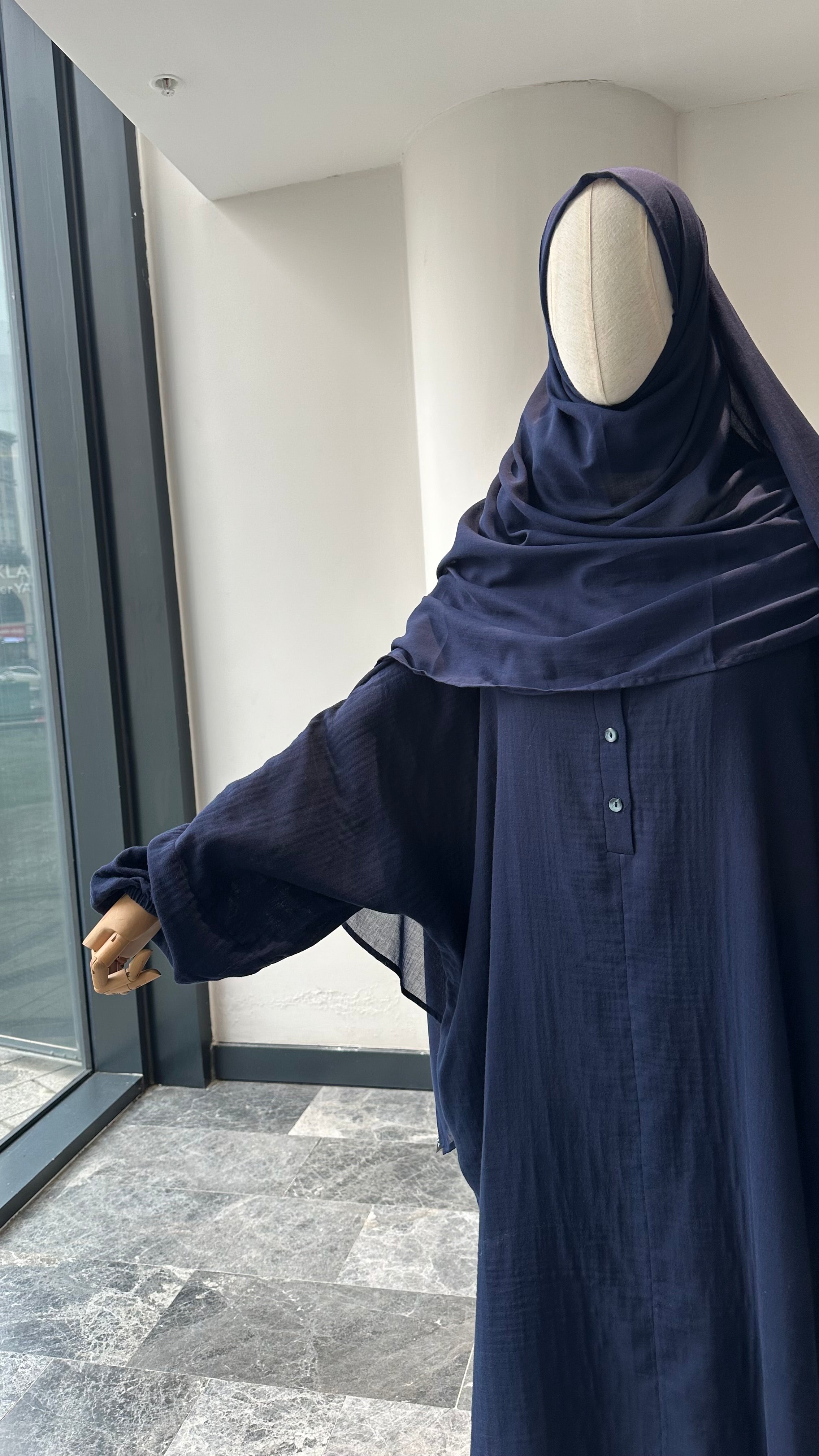 Mekka Müslin takım lacivert -etekli | düğmeli