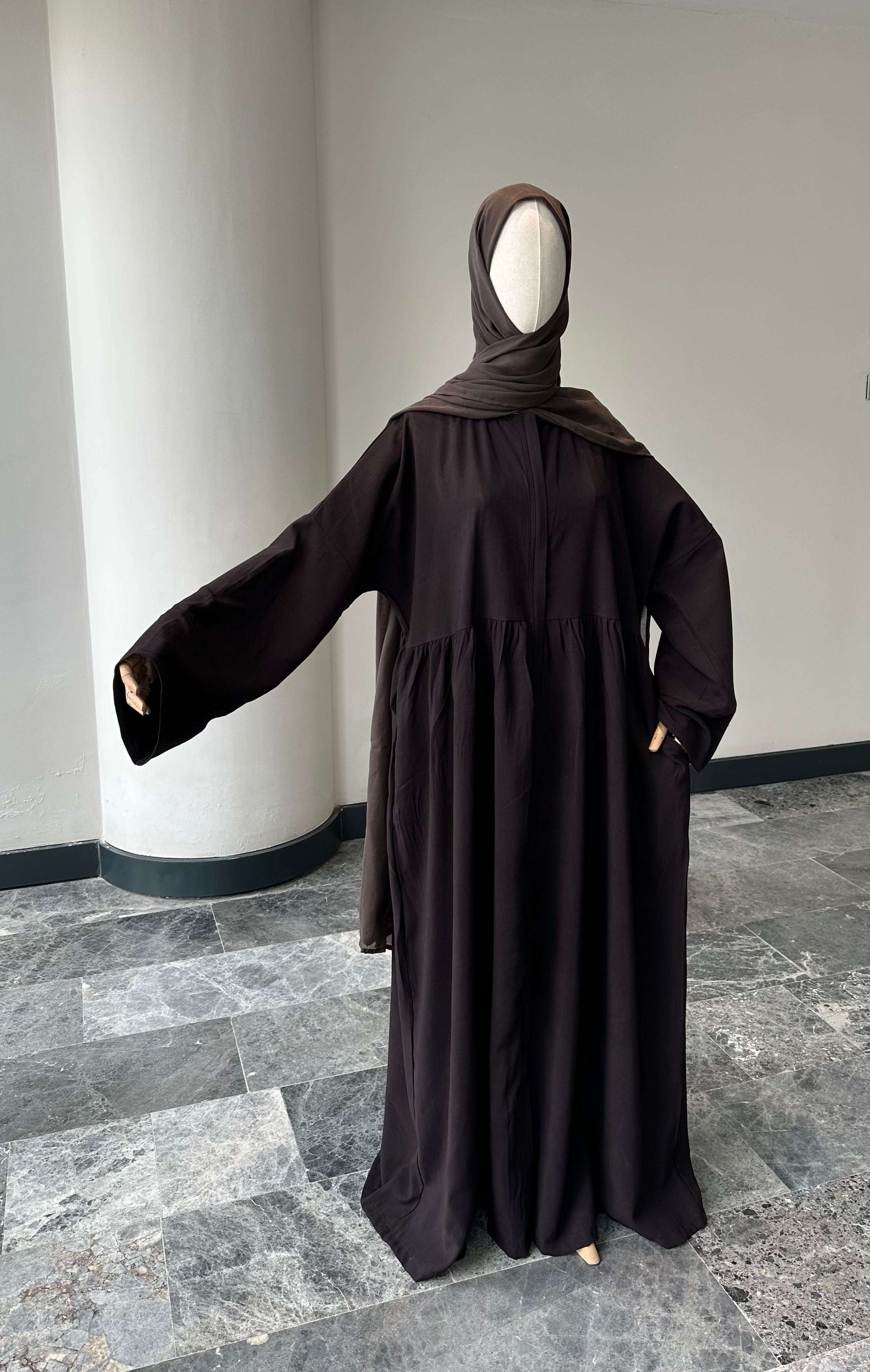 Tensel Kumaş/Robalı Acı Kahve Ferace - Abaya kol