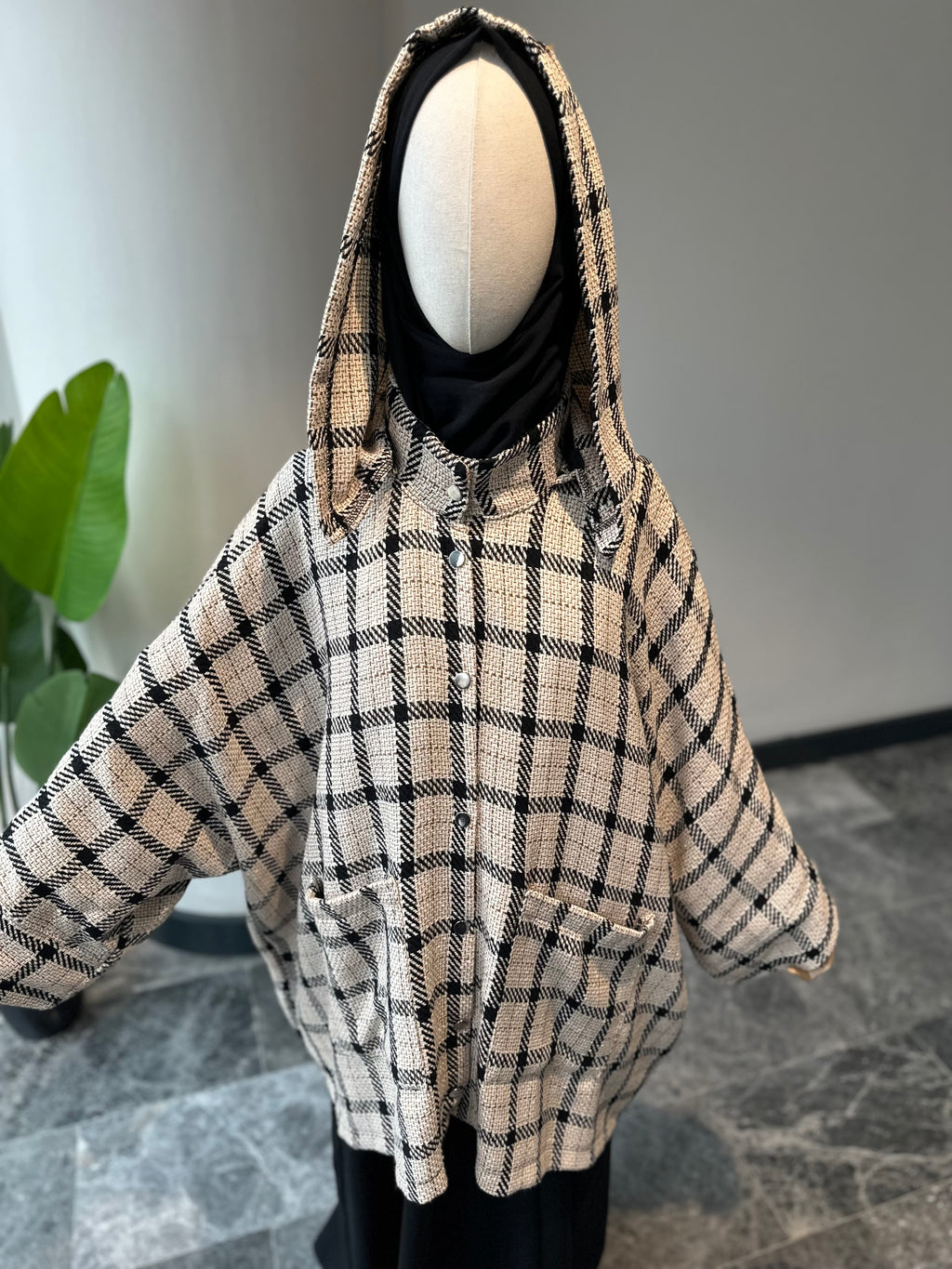 Bej ekose ceket panço - çıtlı