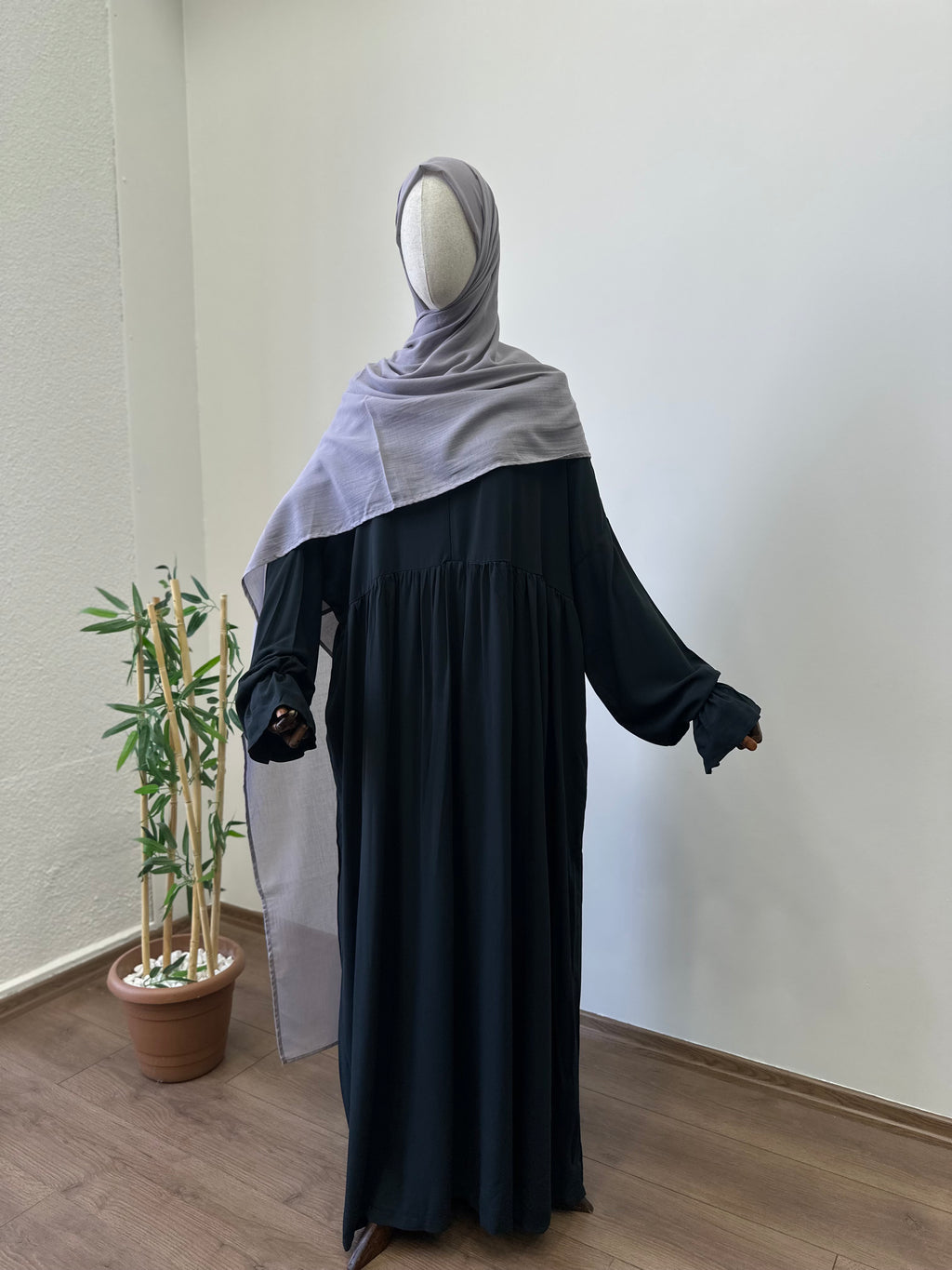 Bambu Viskon / Hanım Elbise-Antrasit Siyah