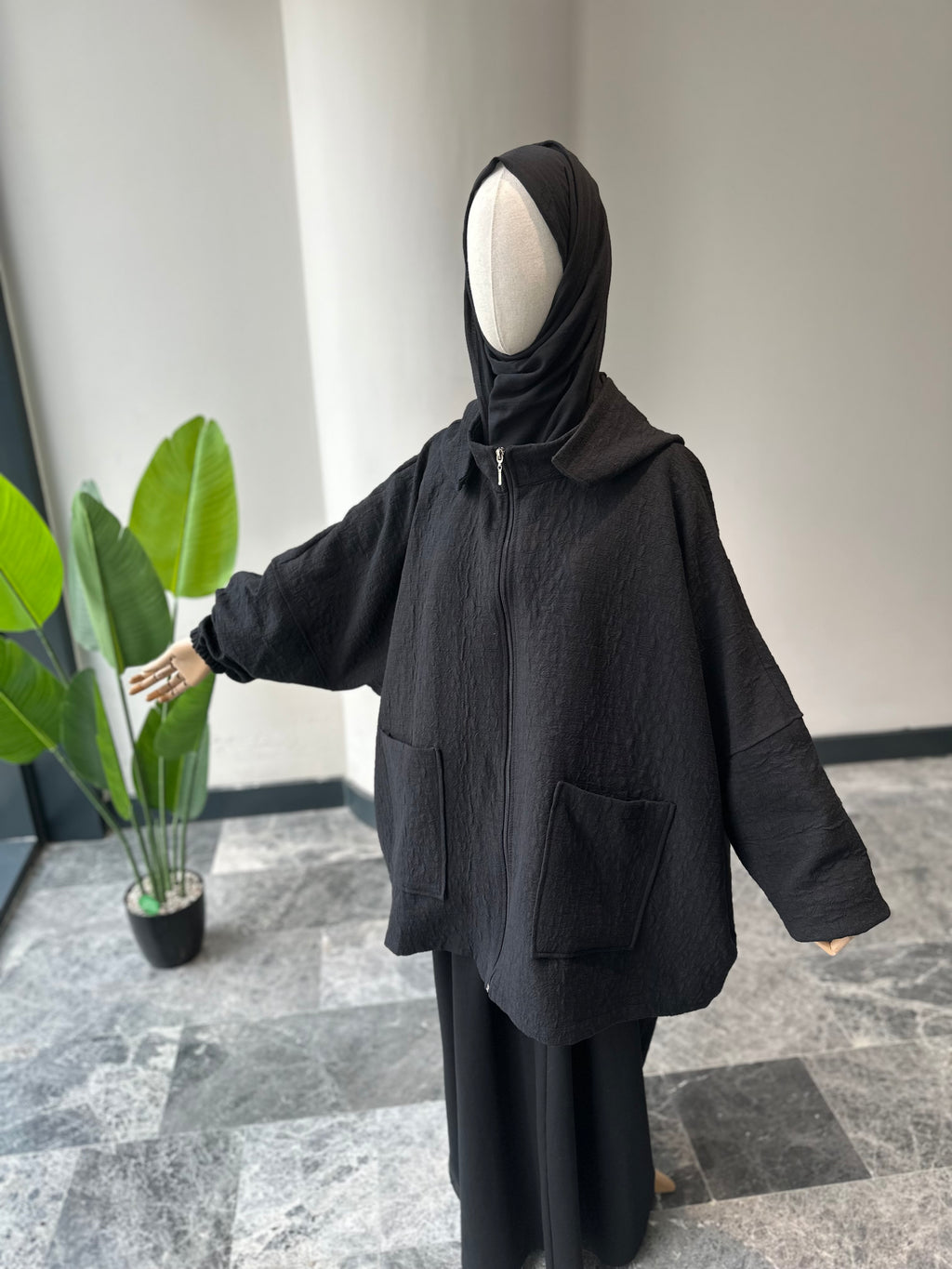 Jakar ceket panço- siyah|fermuarlı