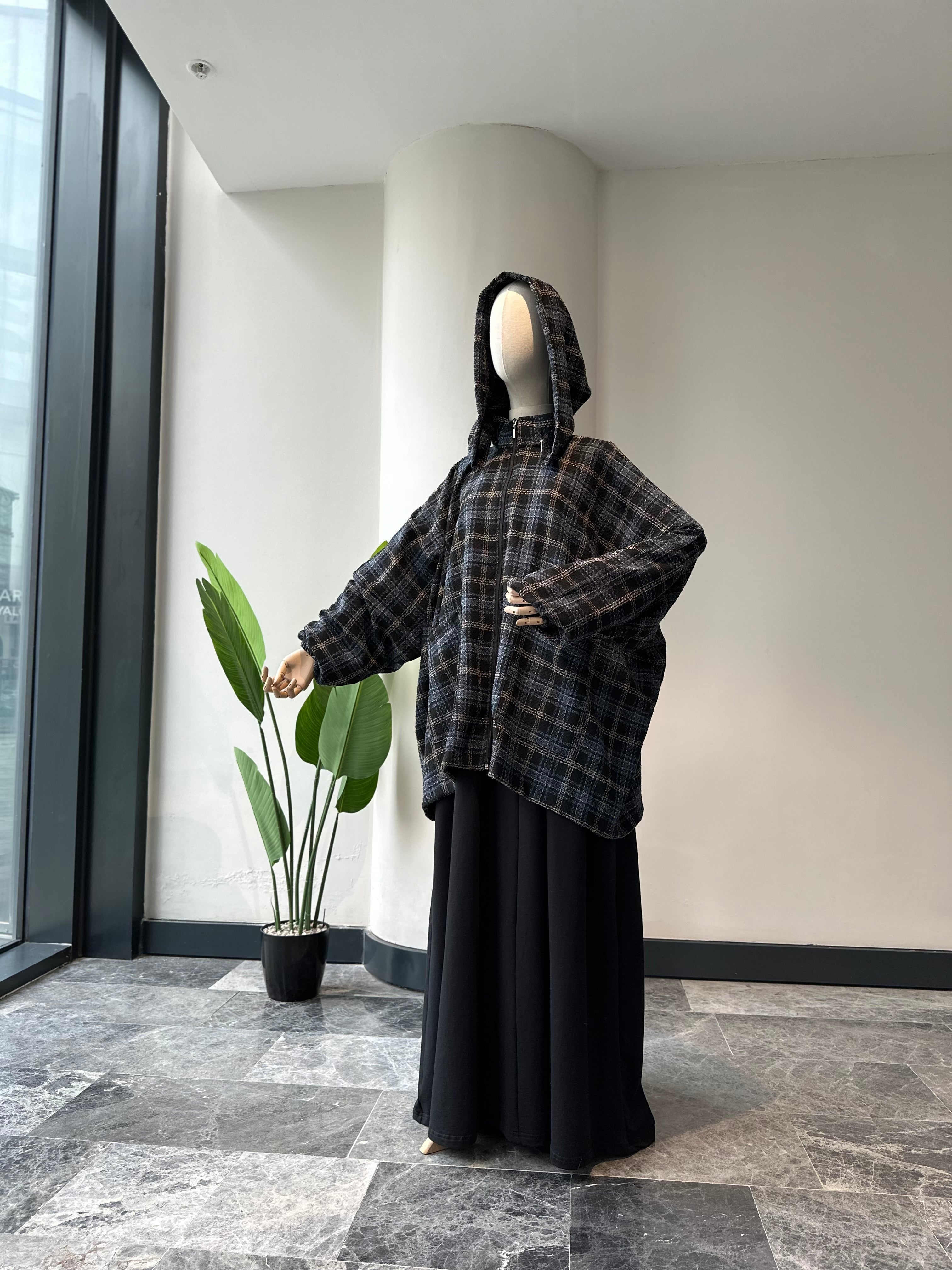 Lacivert ekose ceket panço - fermuarlı