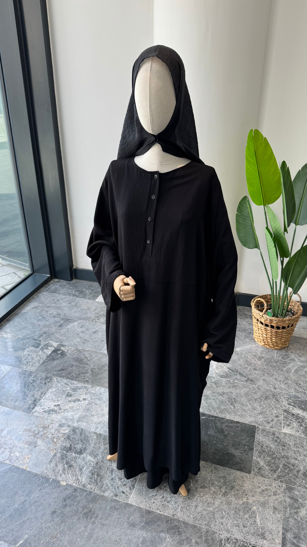 Hesna cilbab Takım/Düz Siyah-Abaya kol