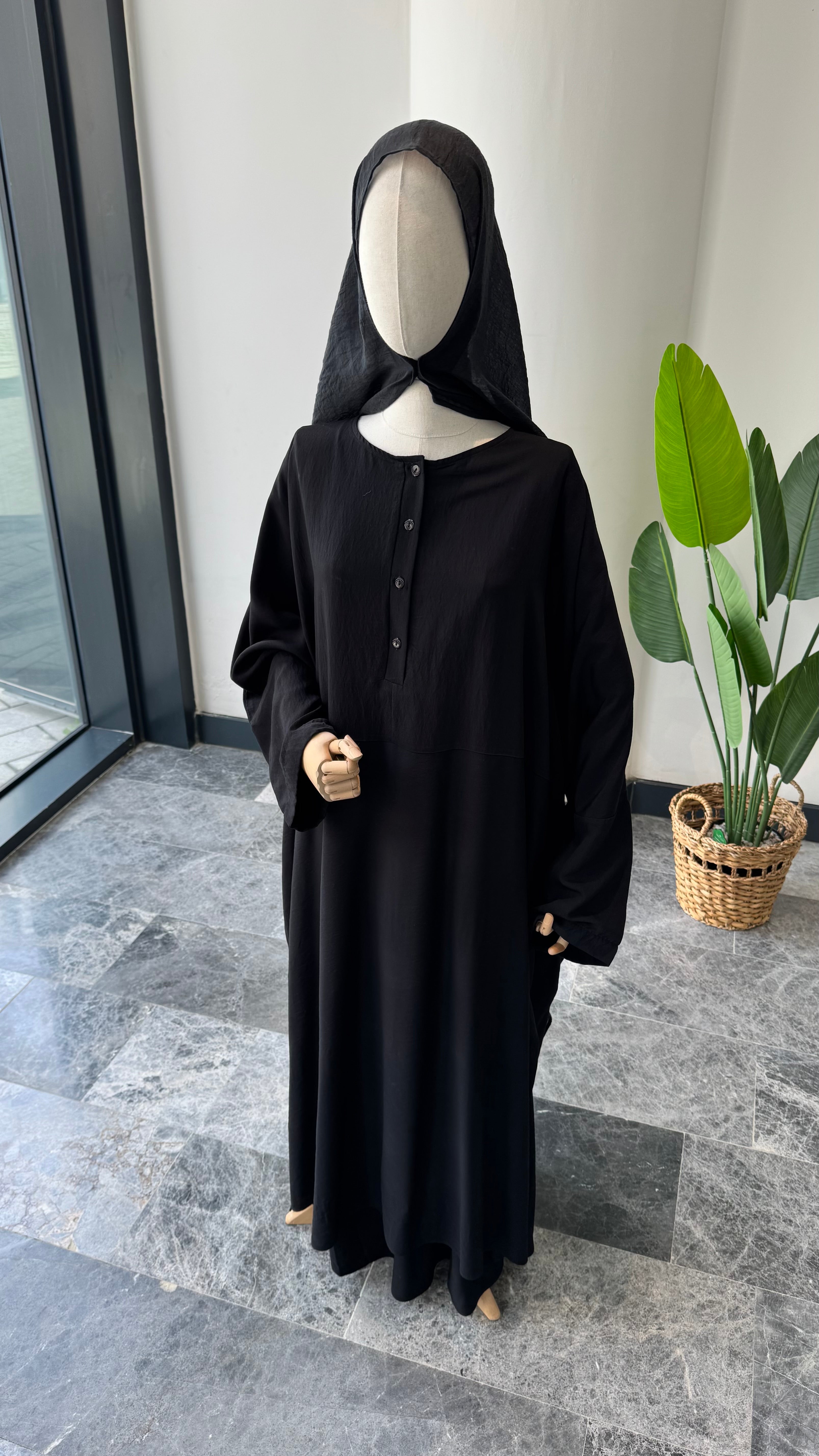 Hesna cilbab Takım/Düz Siyah-Abaya kol