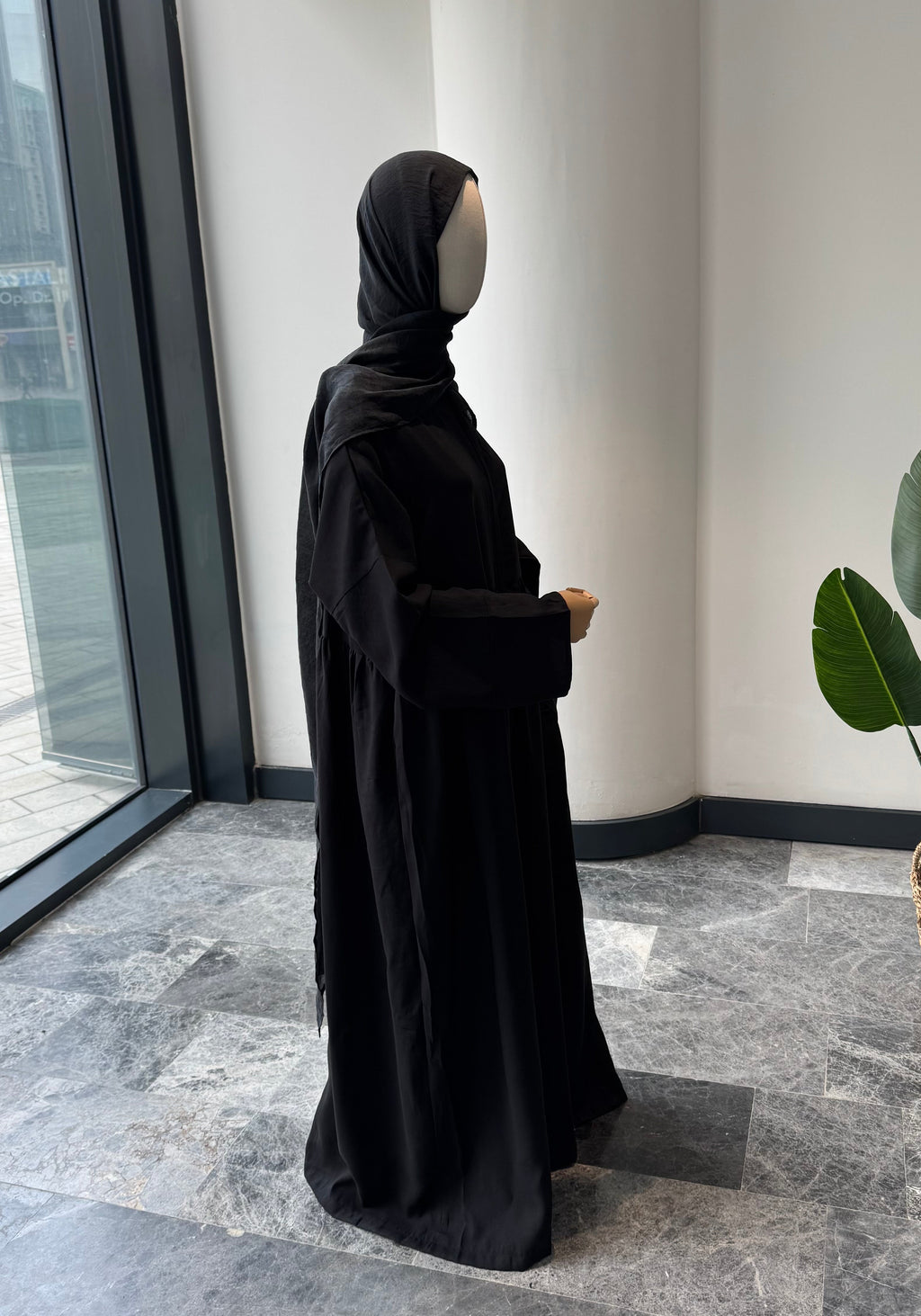 Tensel Kumaş/Robalı Siyah Ferace - Abaya kol