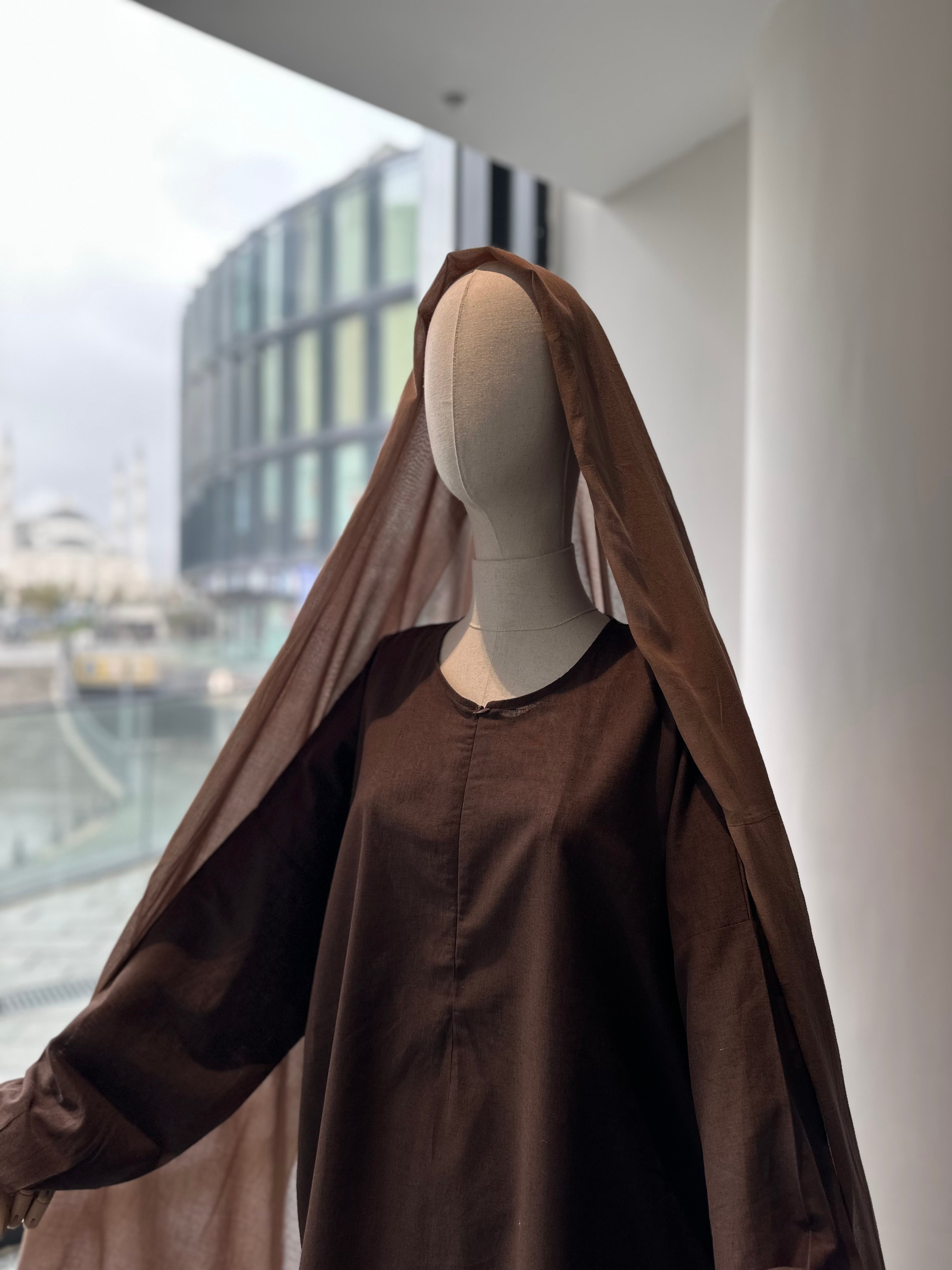 sade keten tunik - kahve