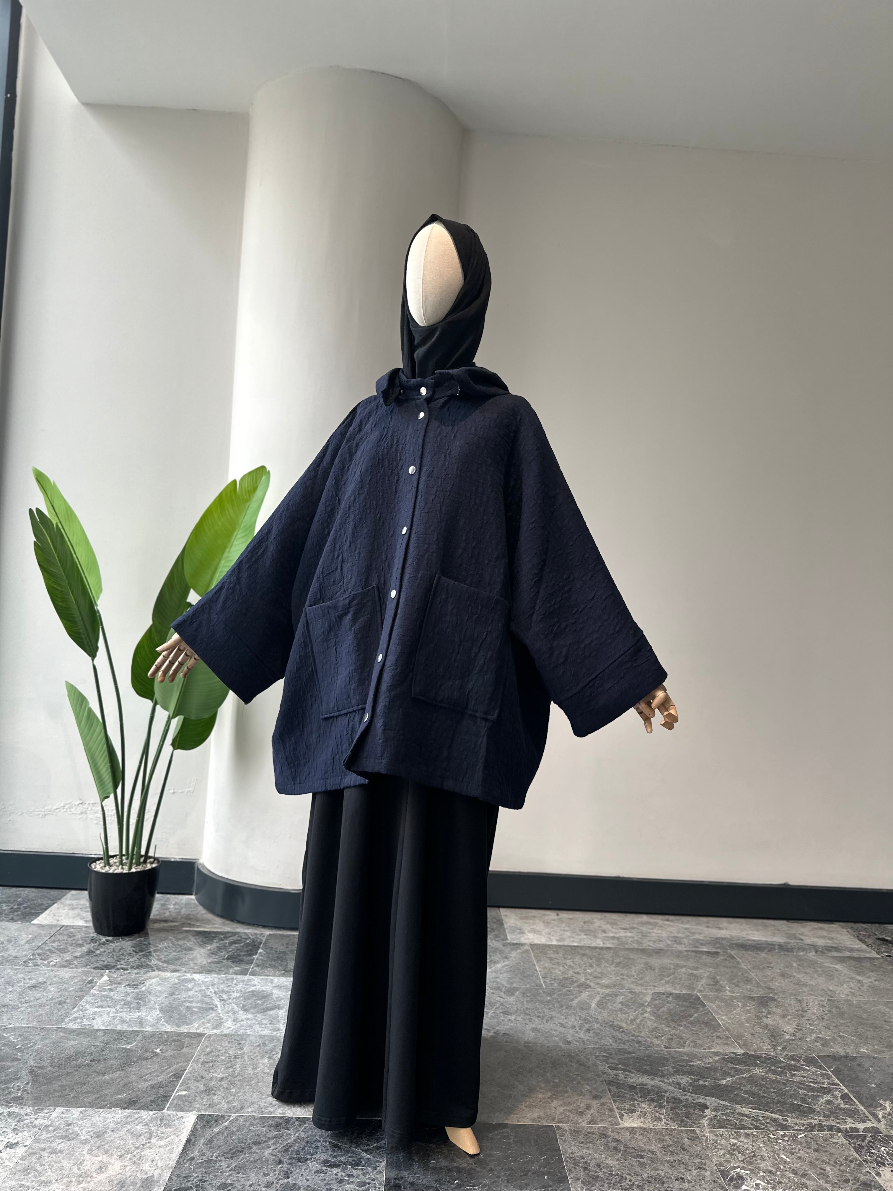 Jakar ceket panço- lacivert çıtlı