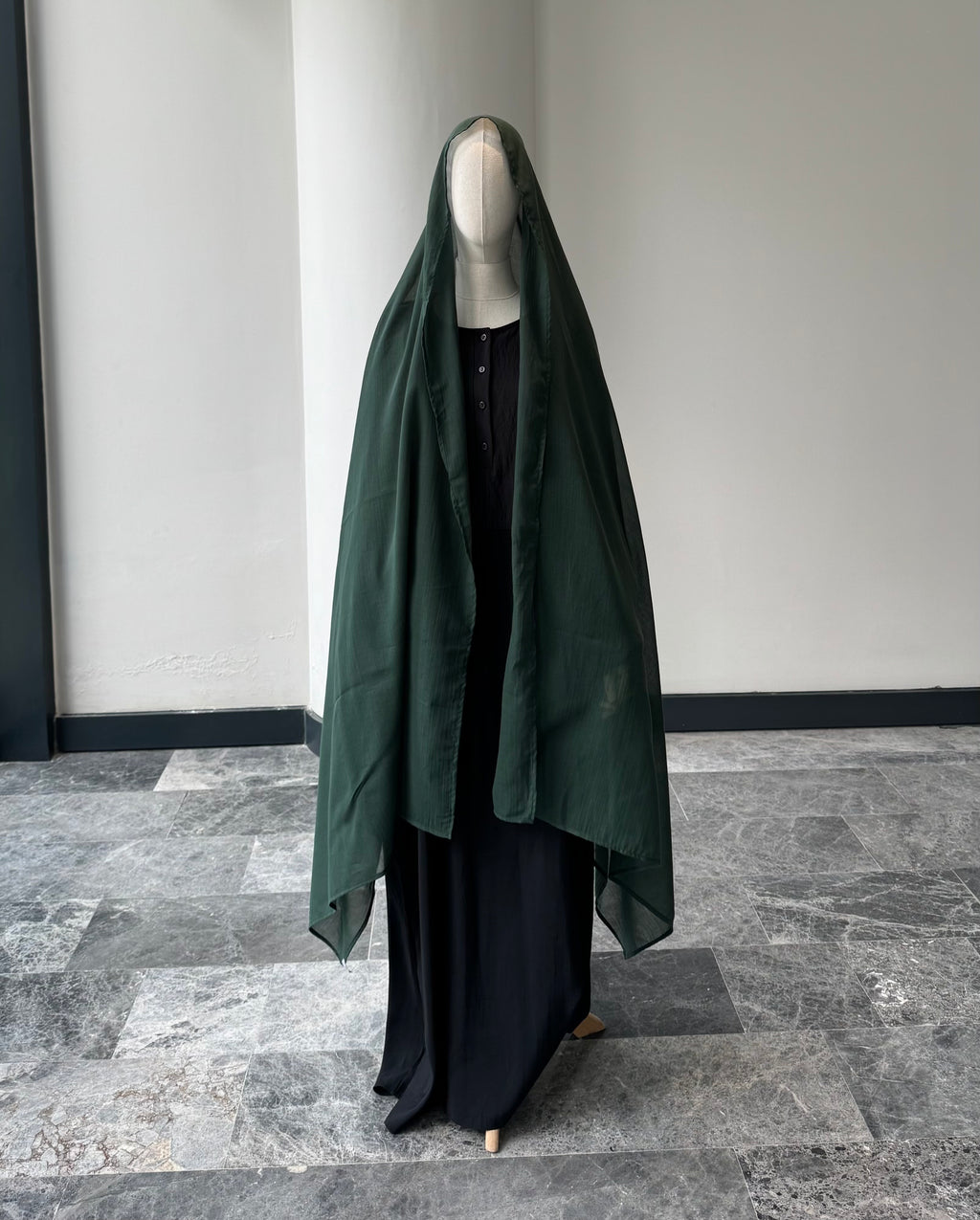 Saf pamuk şal - koyu yeşil