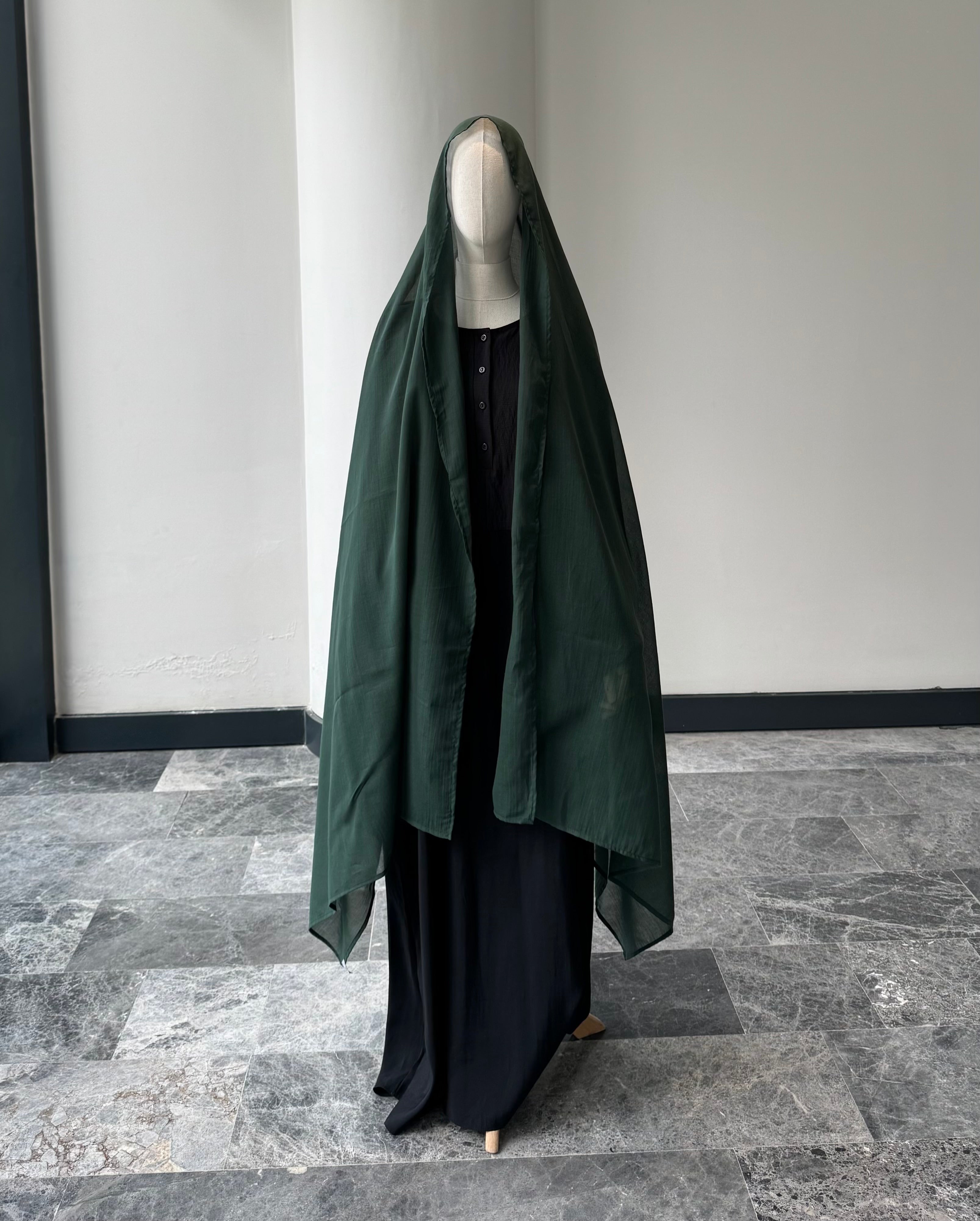 Saf pamuk şal - koyu yeşil