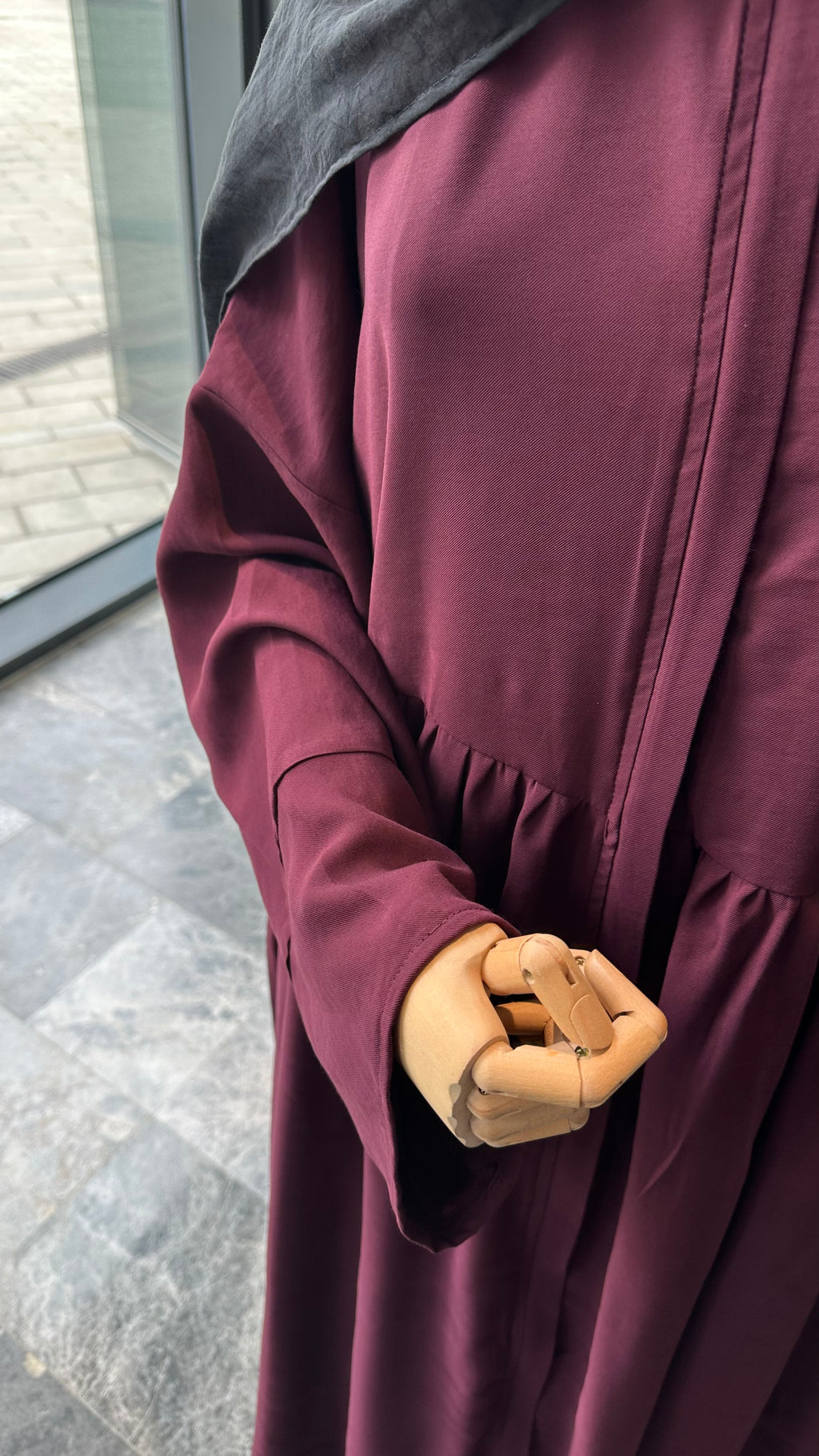 Tensel Kumaş/Robalı Mürdüm Ferace - Abaya kol