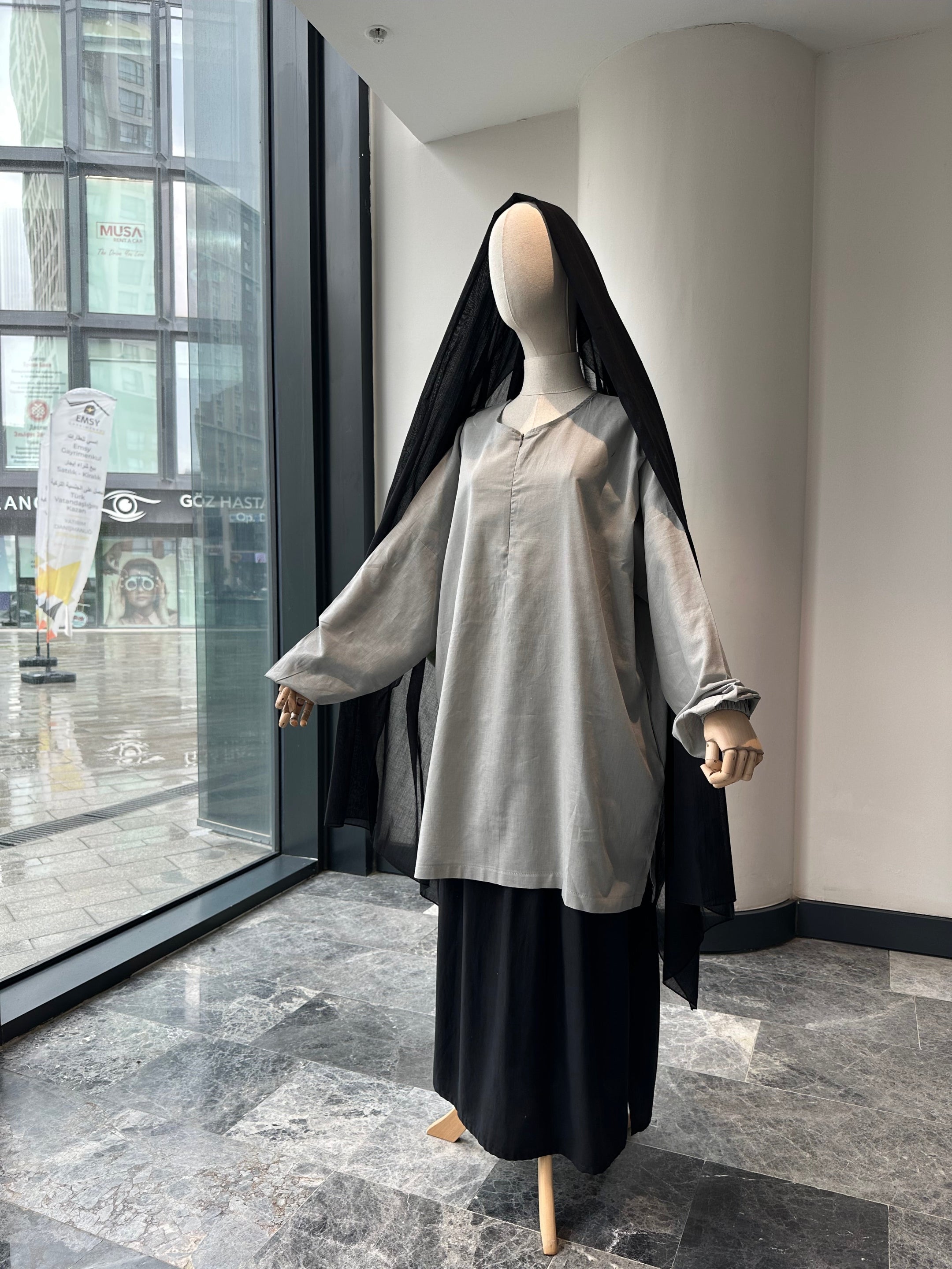 sade keten tunik - gri