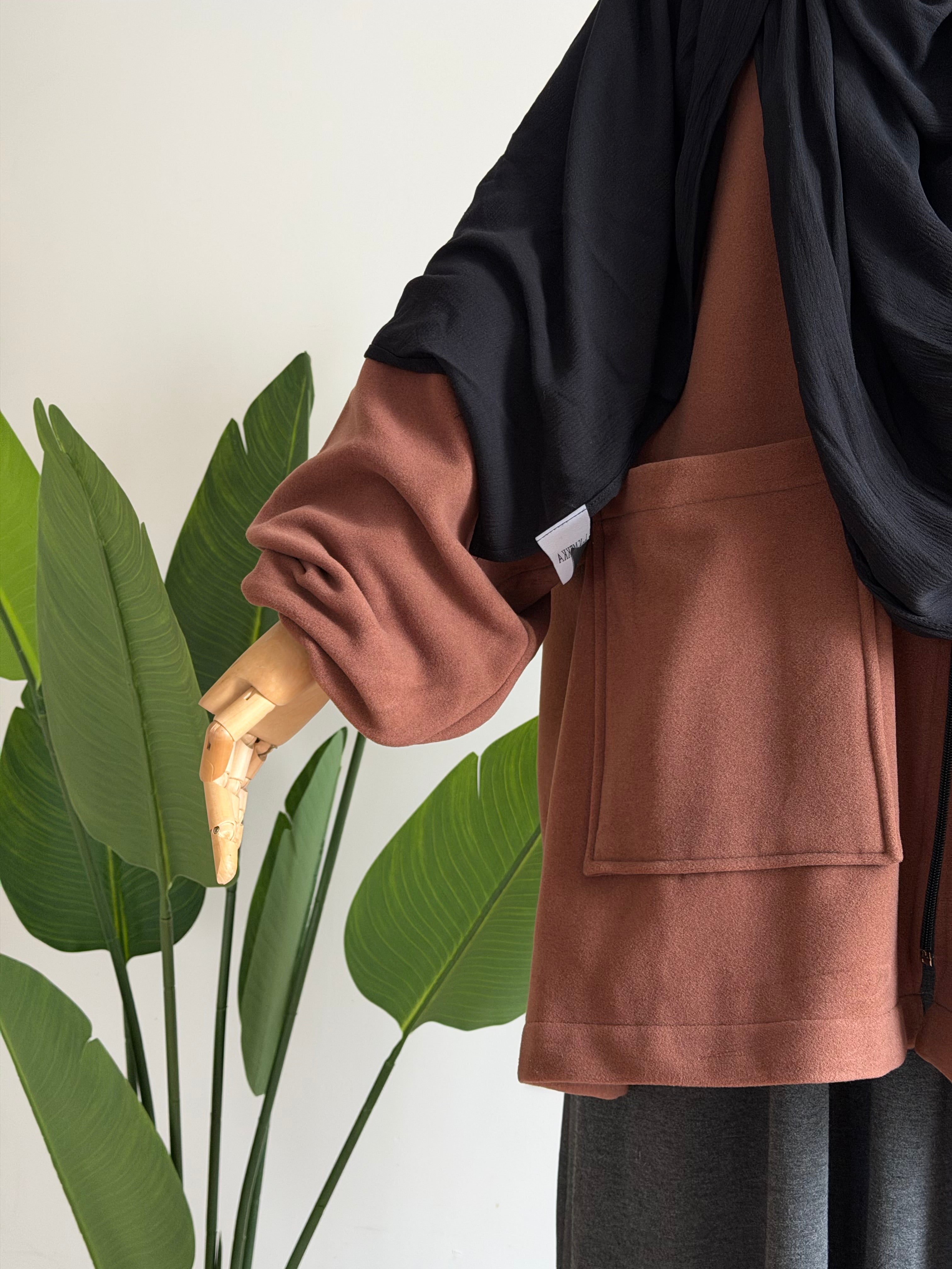 Kaşe ceket panço - kahve| fermuarlı