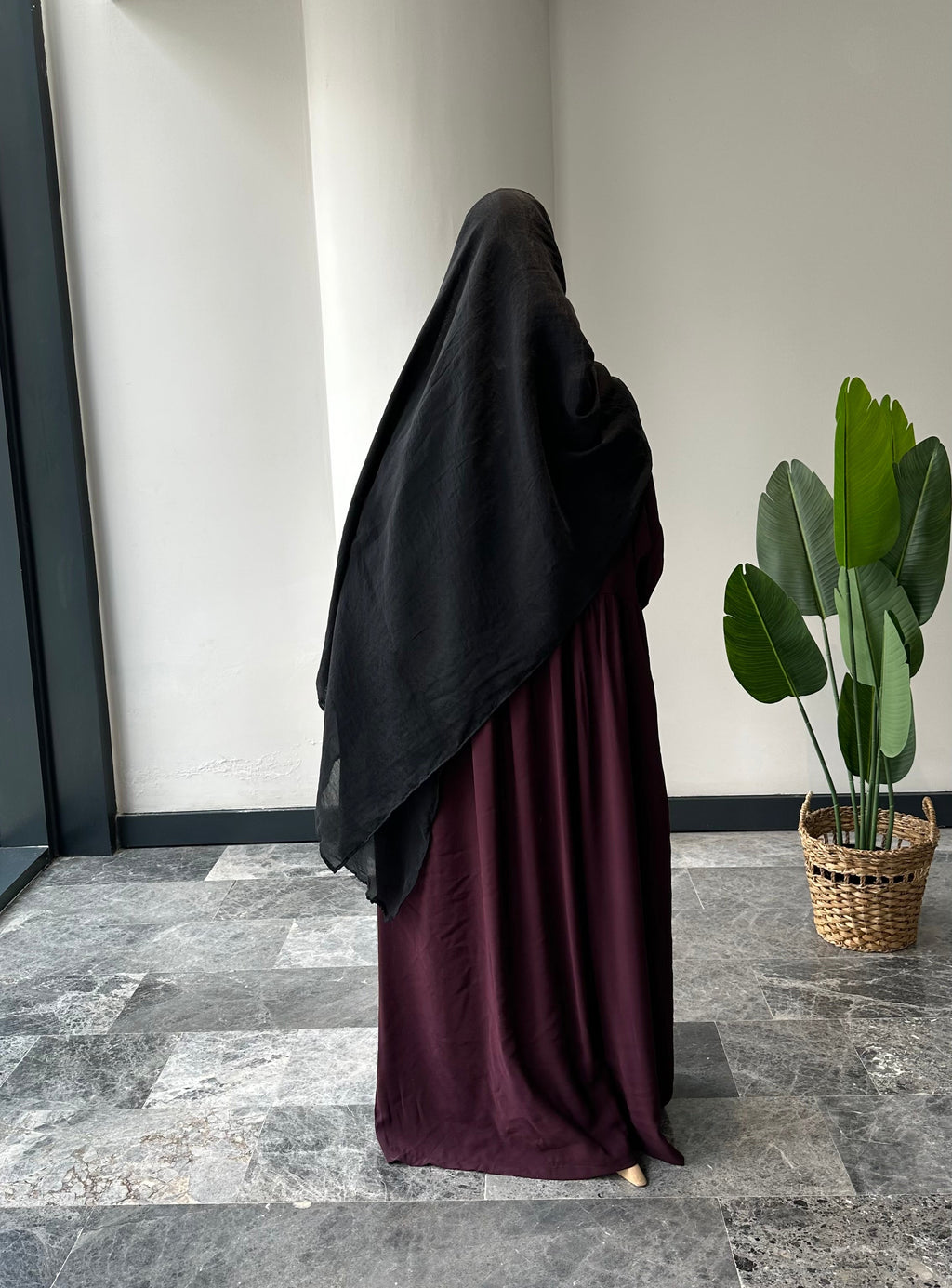 Tensel Kumaş/Robalı Mürdüm Ferace - Abaya kol