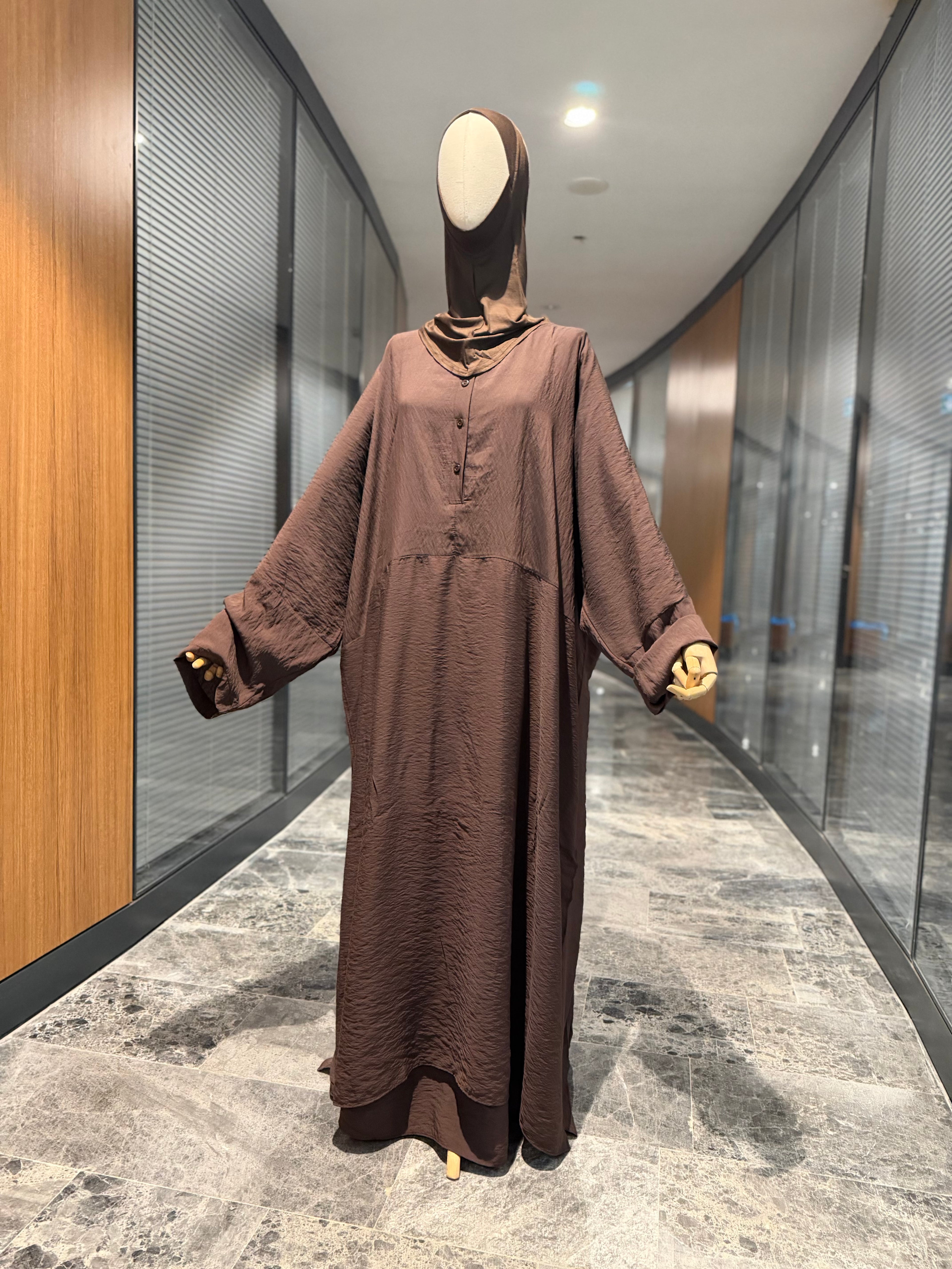 Hesna cilbab takımı -kahve|Düz