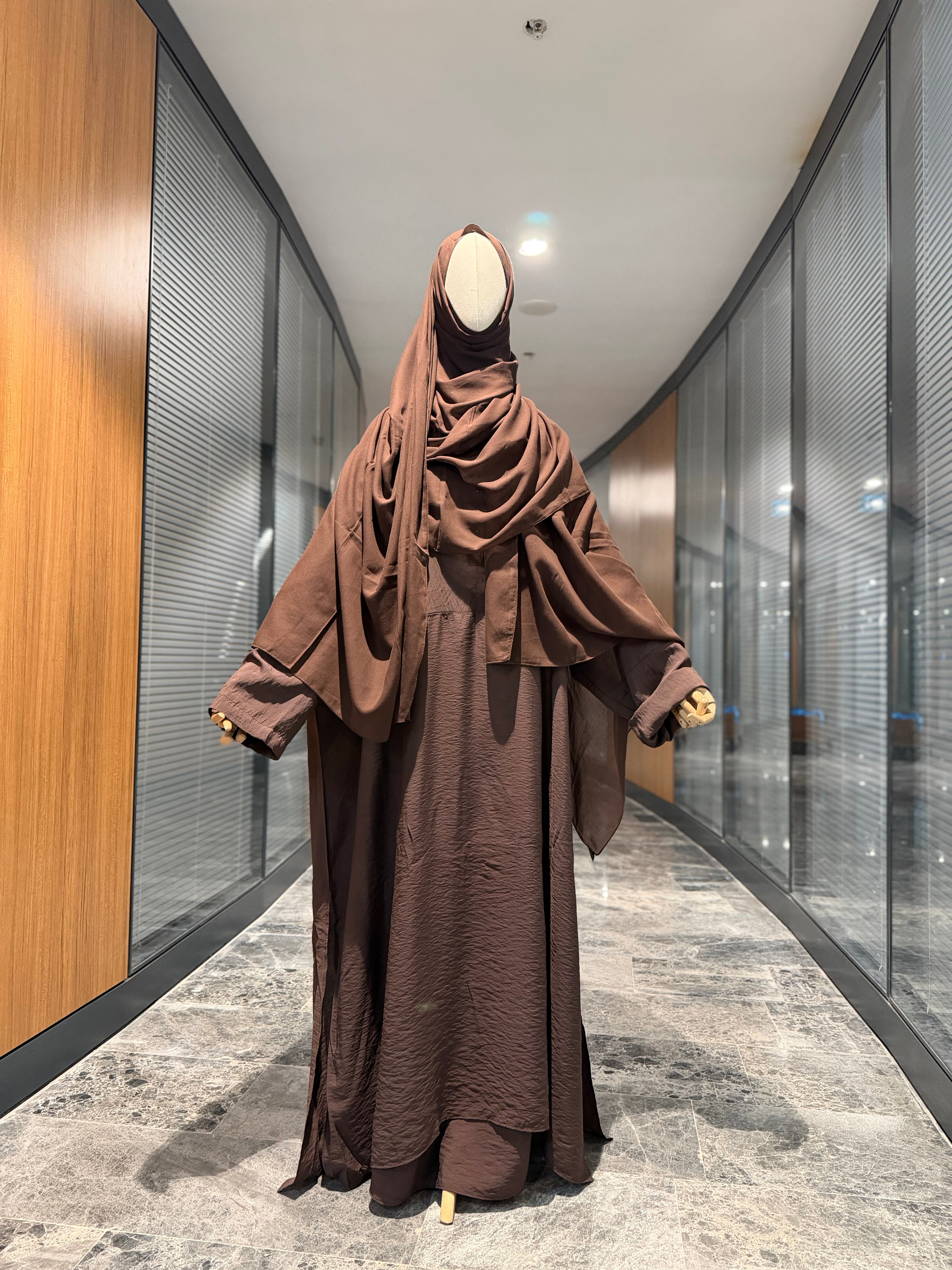 Hesna cilbab takımı -kahve|Düz