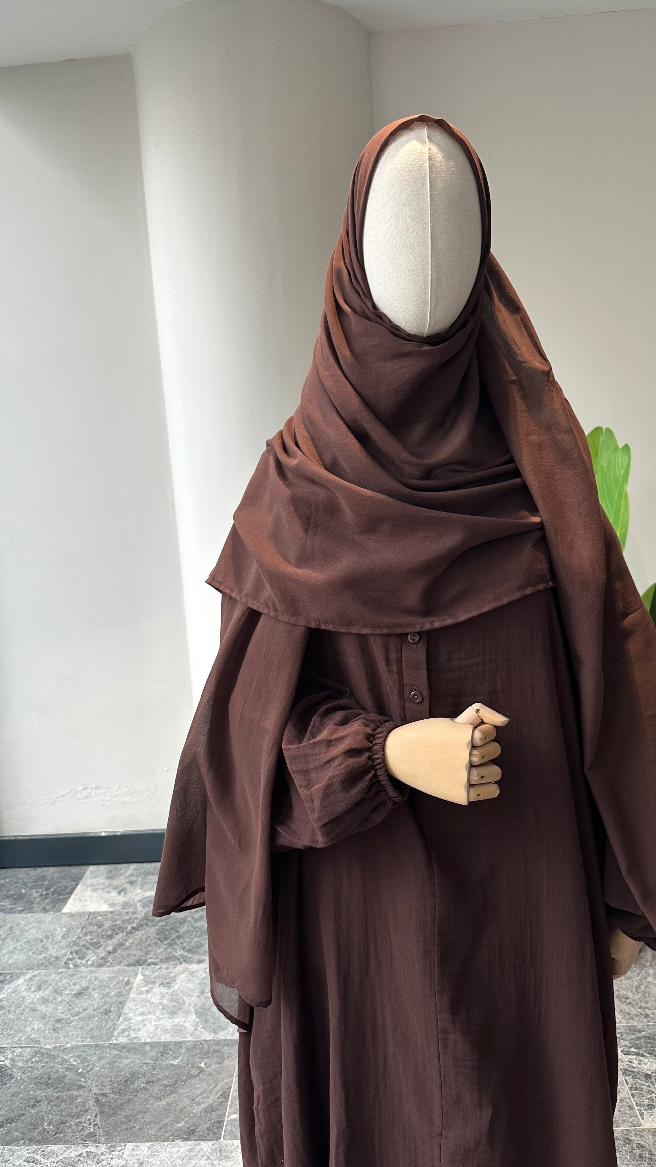 Mekka Müslin takım kahve -etekli|düğmeli