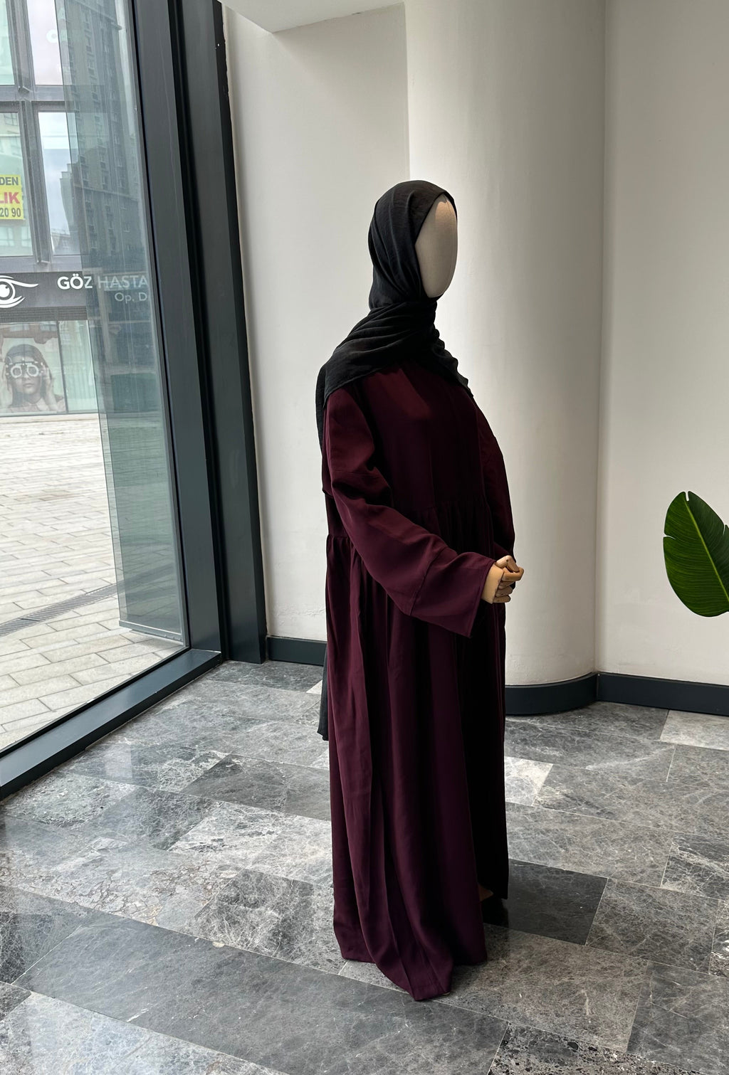 Tensel Kumaş/Robalı Mürdüm Ferace - Abaya kol