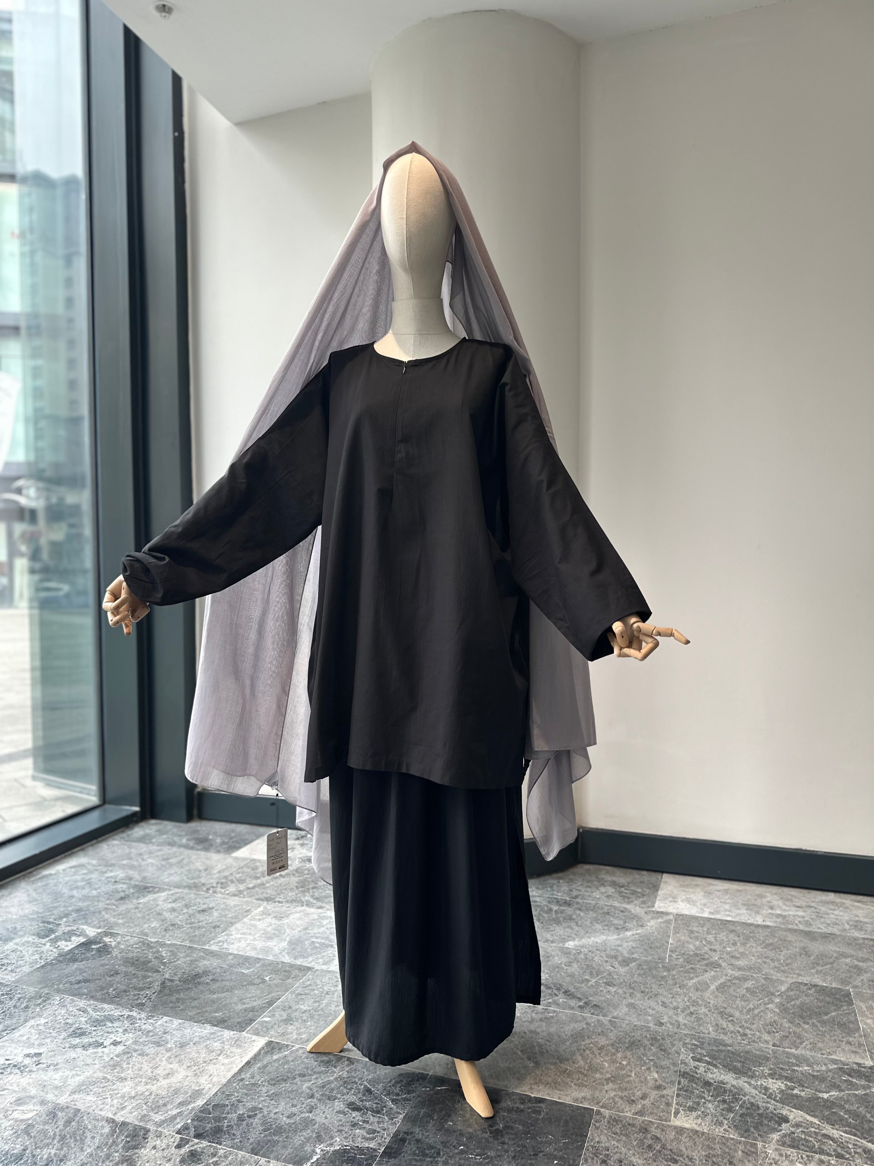 sade keten tunik -siyah