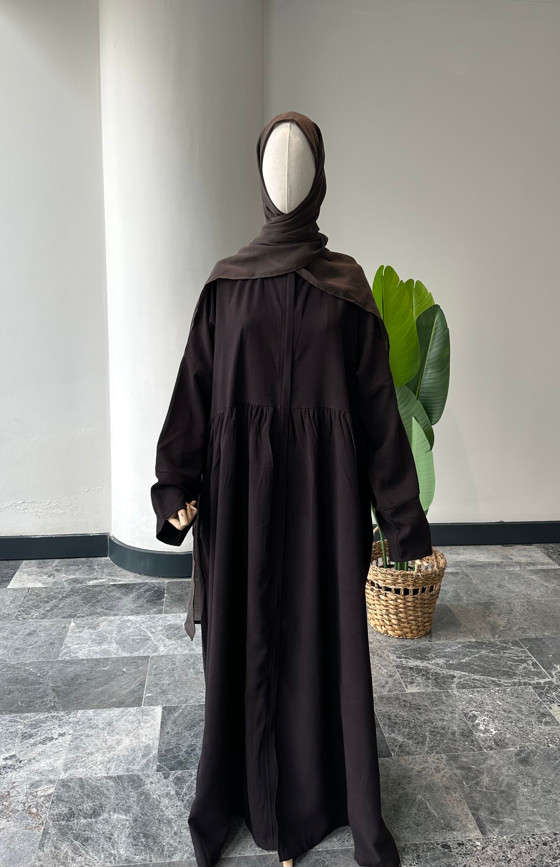 Tensel Kumaş/Robalı Acı Kahve Ferace - Abaya kol