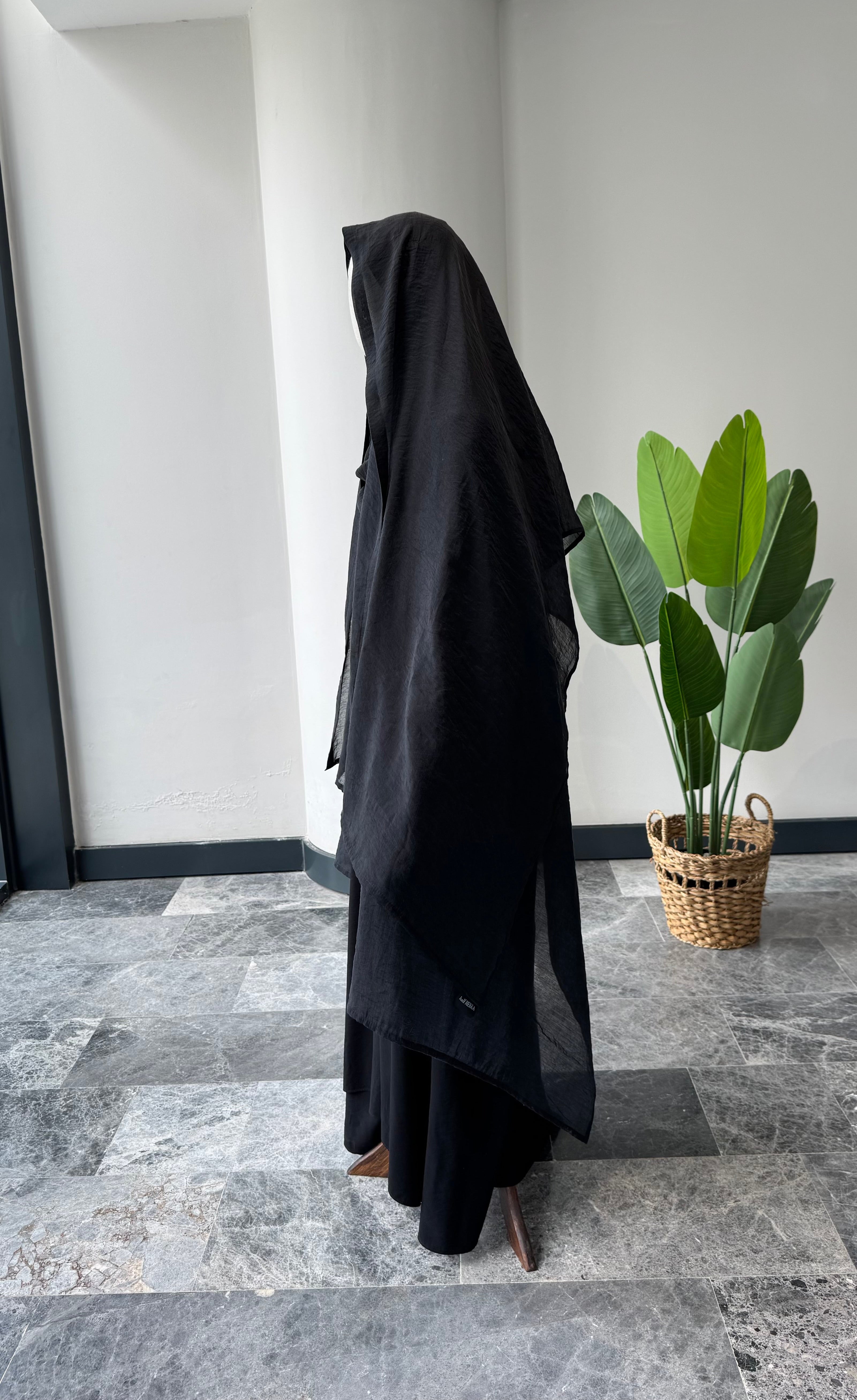 Organze/ Takva Şal(lastikli)- Siyah 2m x70cm
