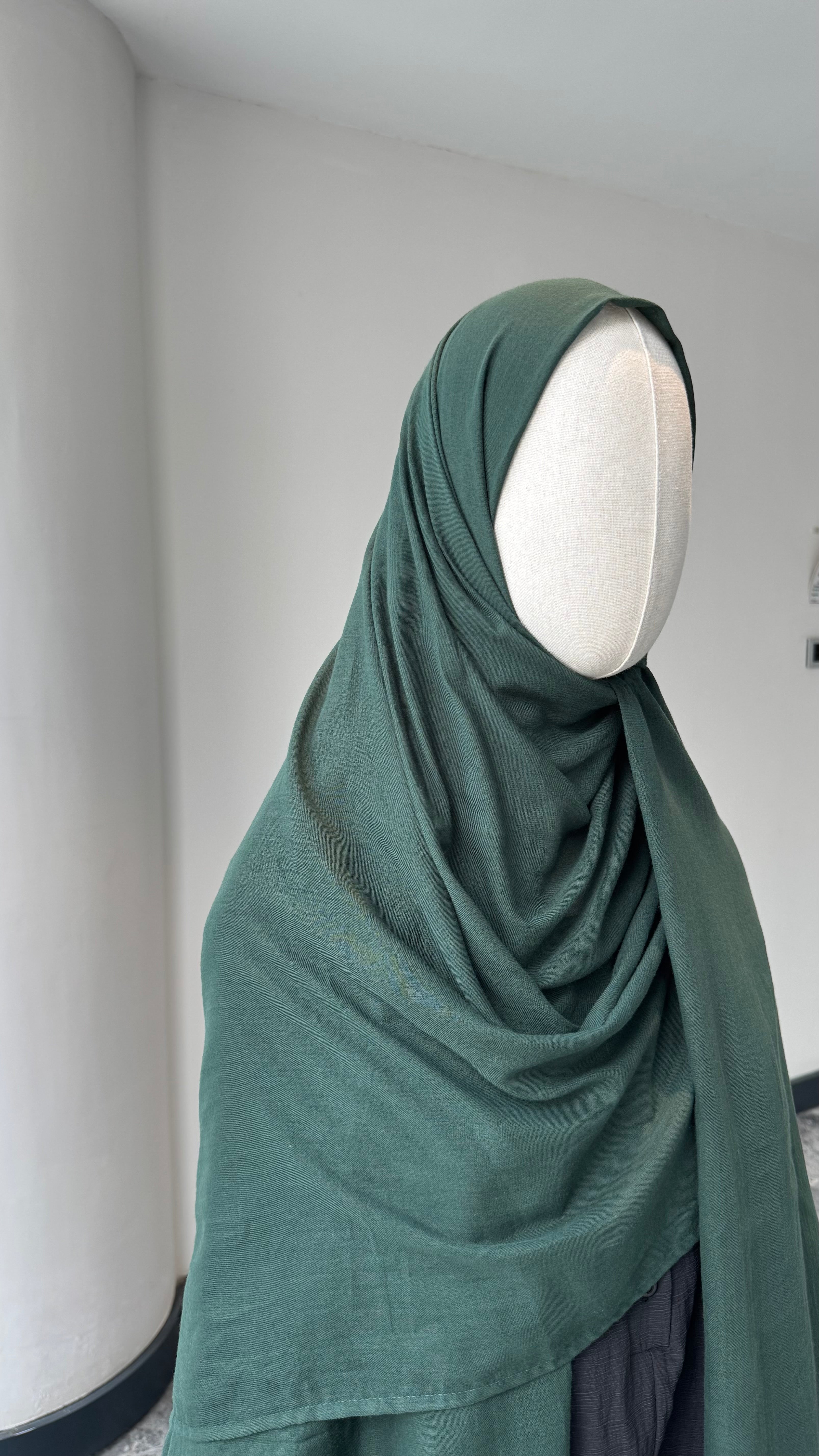Saf pamuk şal - koyu yeşil