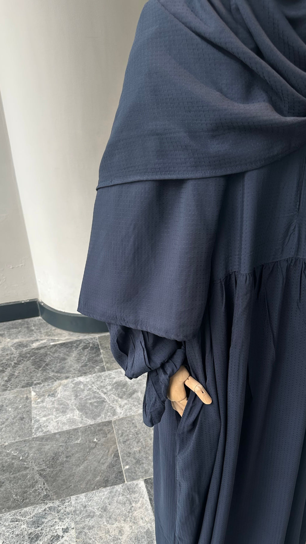 Soft Pamuk Jakar Kendinden Şallı ibadet Elbisesi - Lacivert