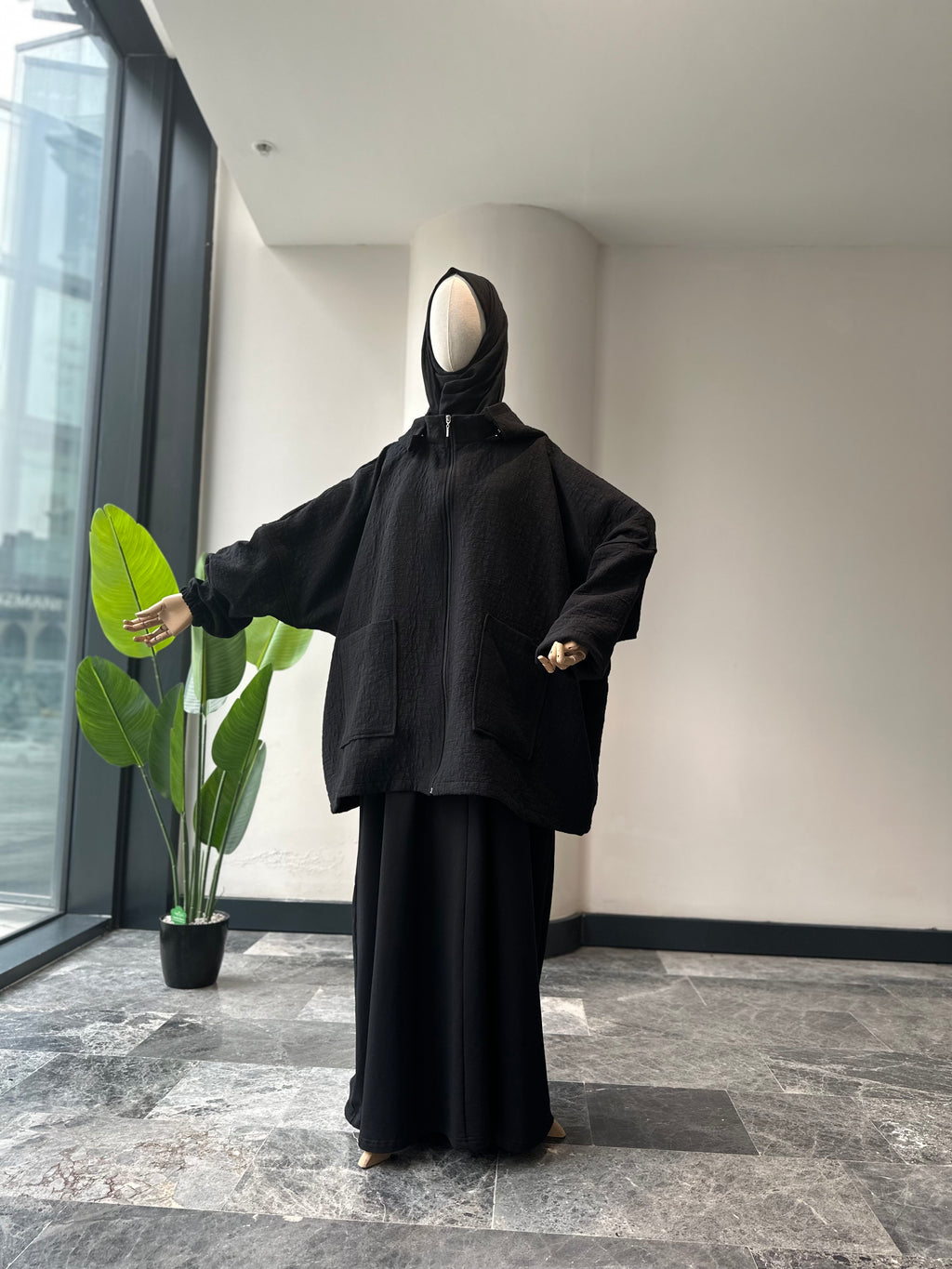 Jakar ceket panço- siyah|fermuarlı